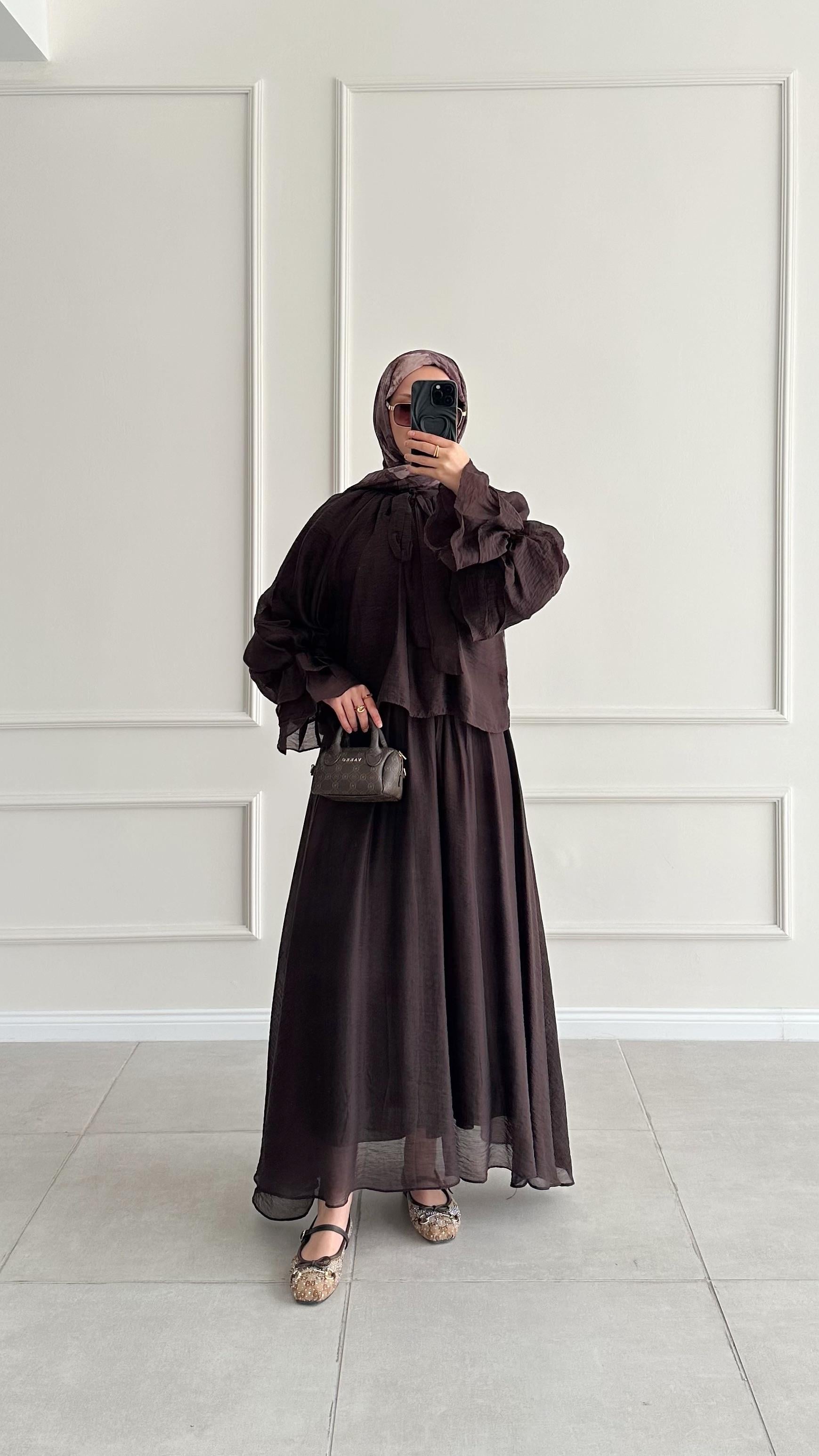 Ariana Bağlamalı Kahverengi Etek Takım