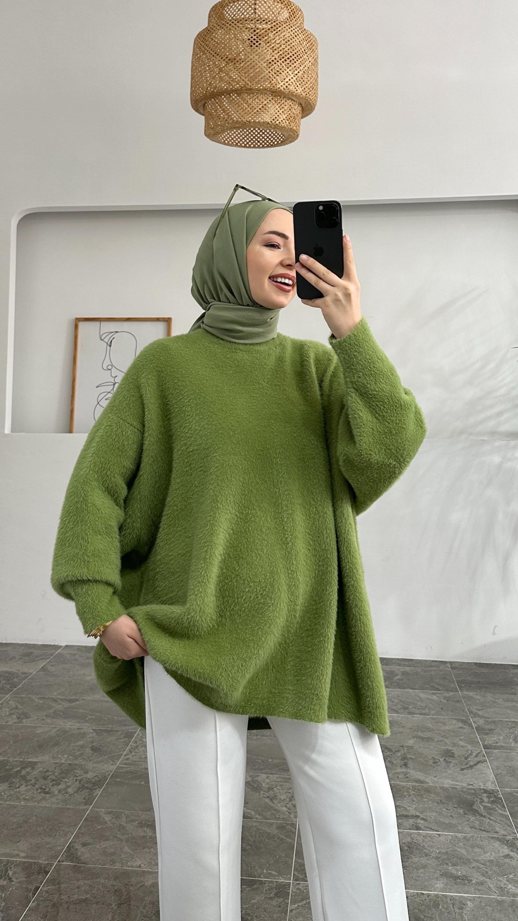 Ascel Premıum Angora Yeşil Kazak