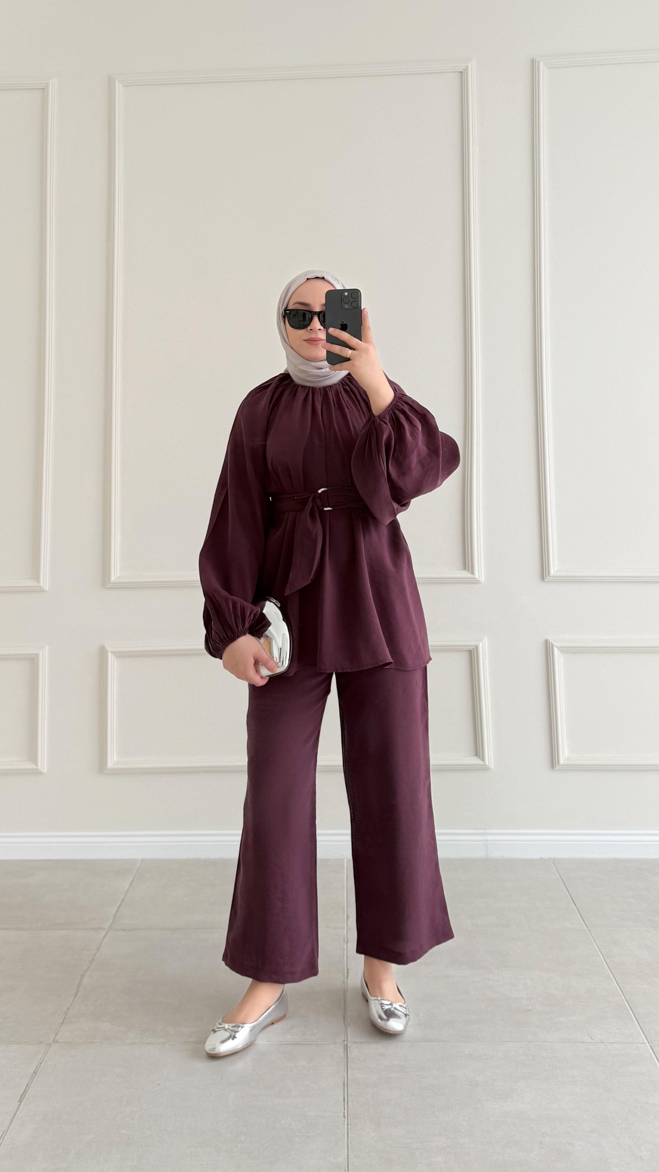 Atena Kemerli Bordo Modal Takım  