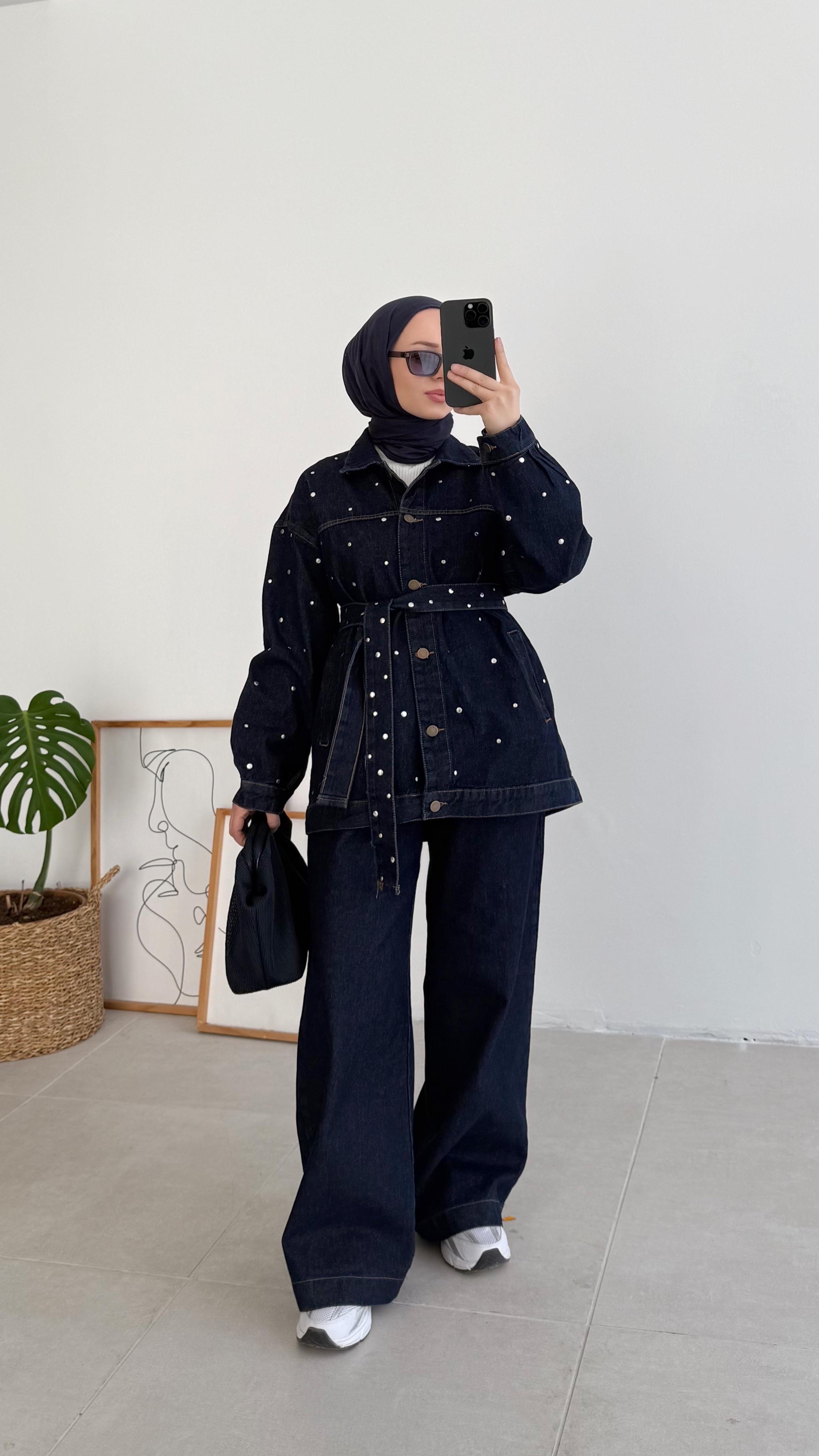 Ava Tasarım Palazzo Lacivert Denim Takım