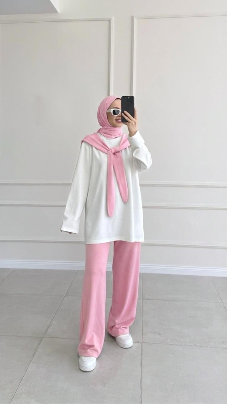 Banes Atkılı Pembe Eşofman Takım