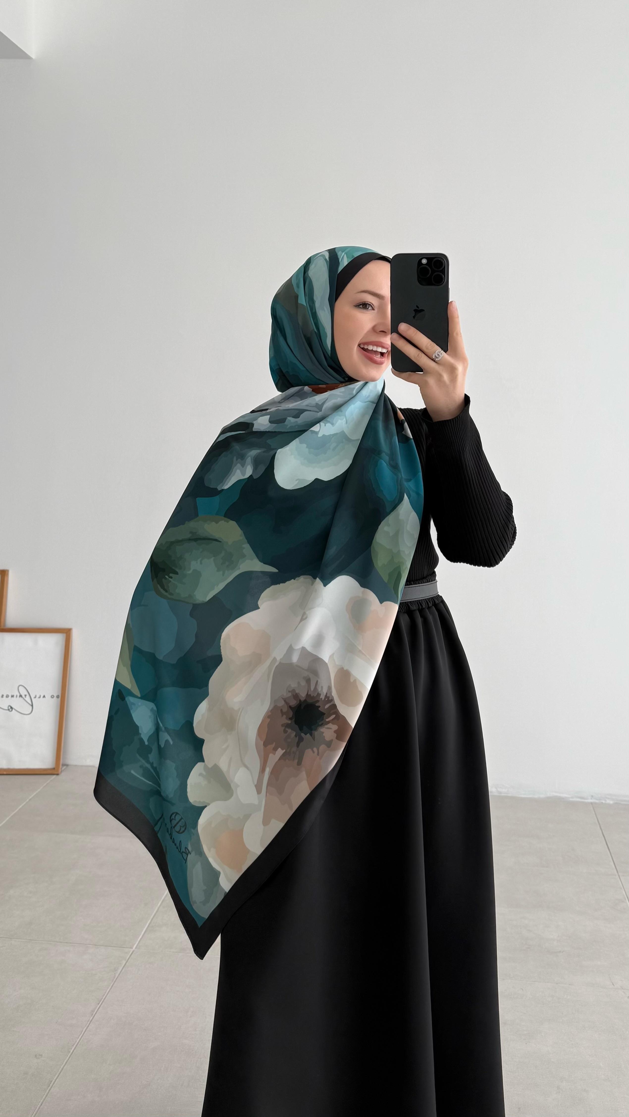 Bello İtalyan İpeksi Violet Acı Yeşil Şal 