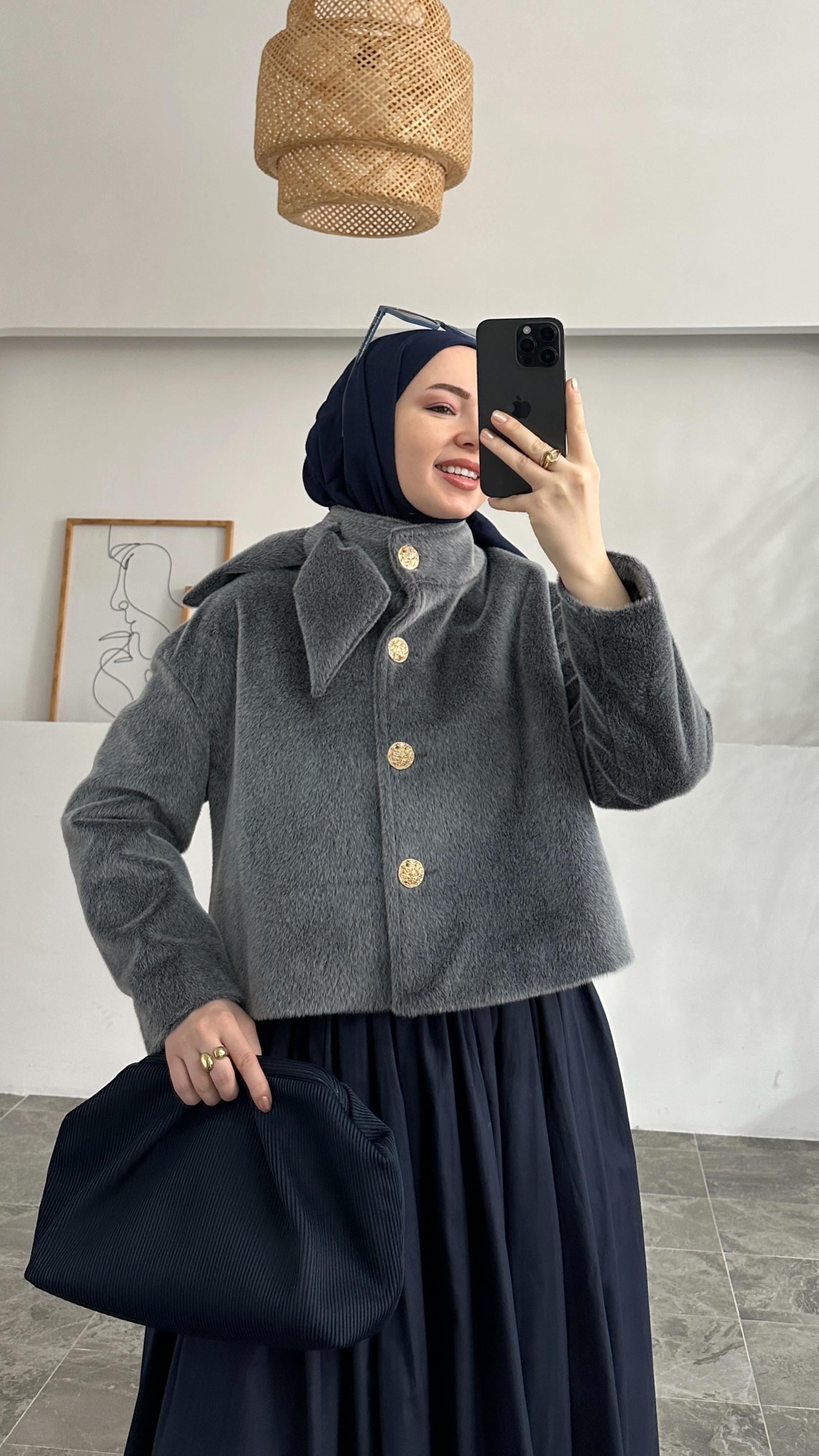 Benia Premıum Gold Düğmeli Gri Ceket