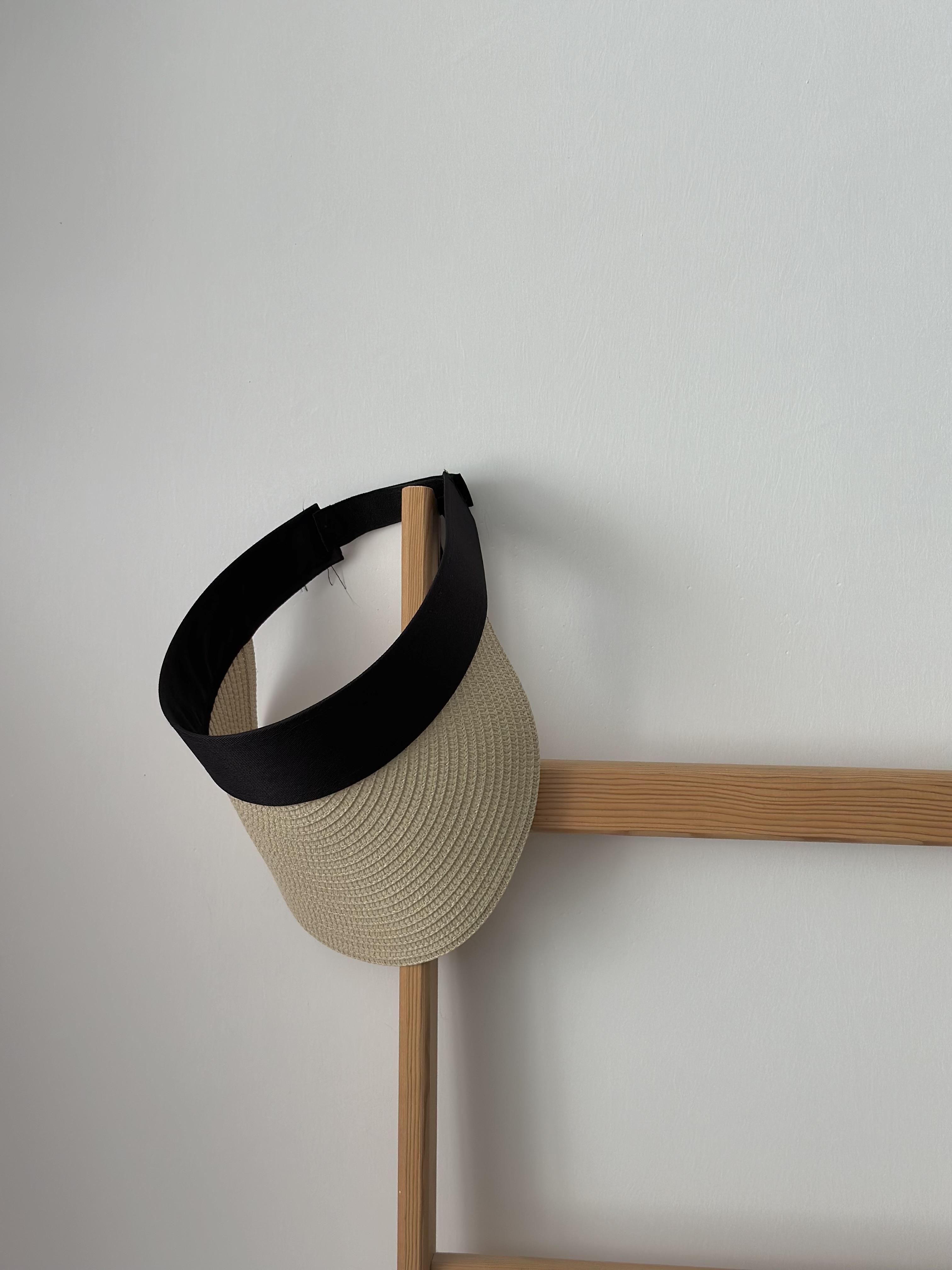 Cırtlı Vizör Krem Hasır Plaj Şapkası