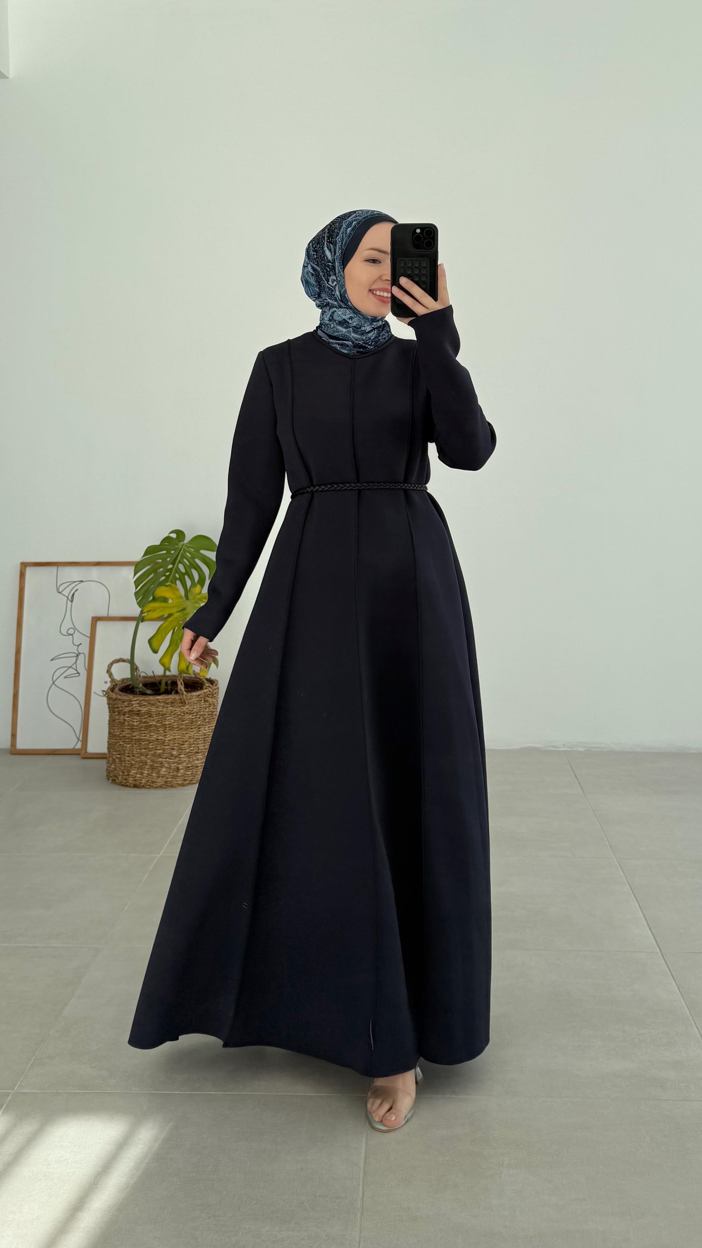 Claire Premıum Puf Scuba Lacivert Elbise