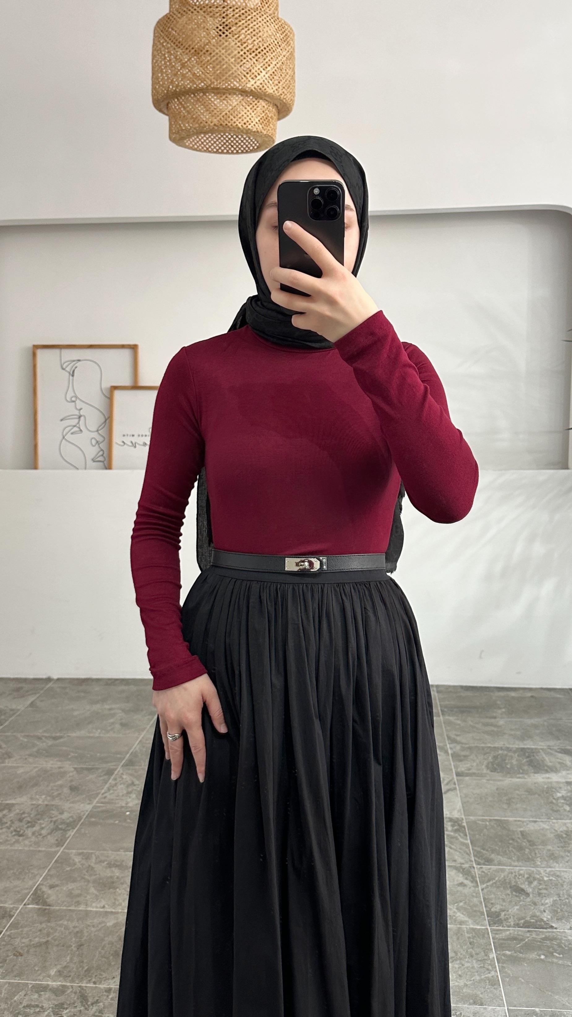 Cleo Yarım Boğazlı Bordo Body