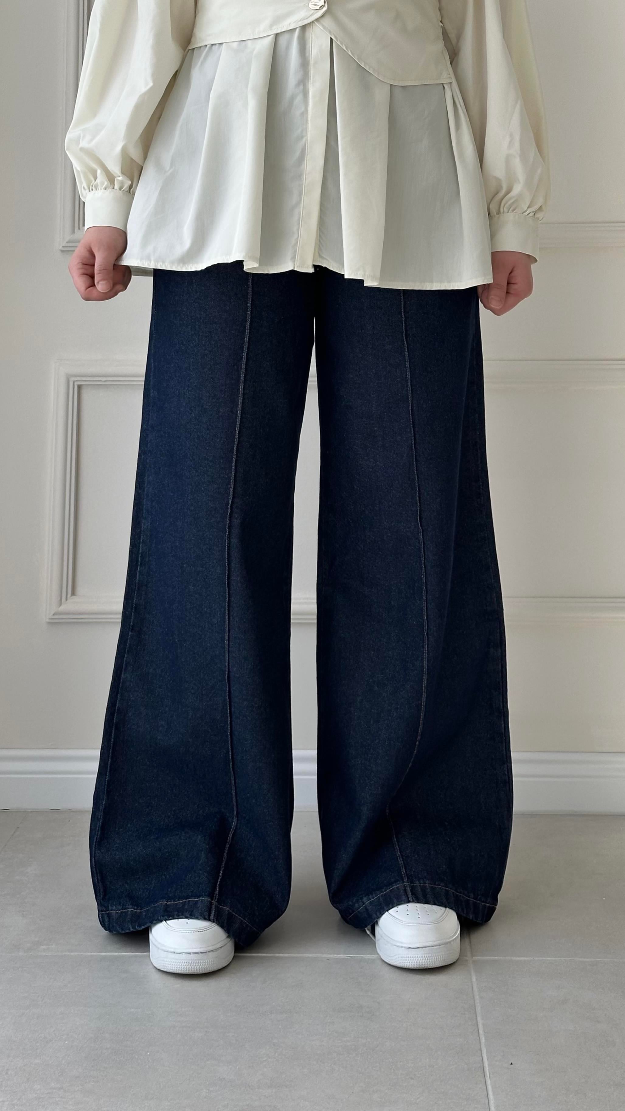 Daxi Palazzo Lacivert Kot Pantolon 