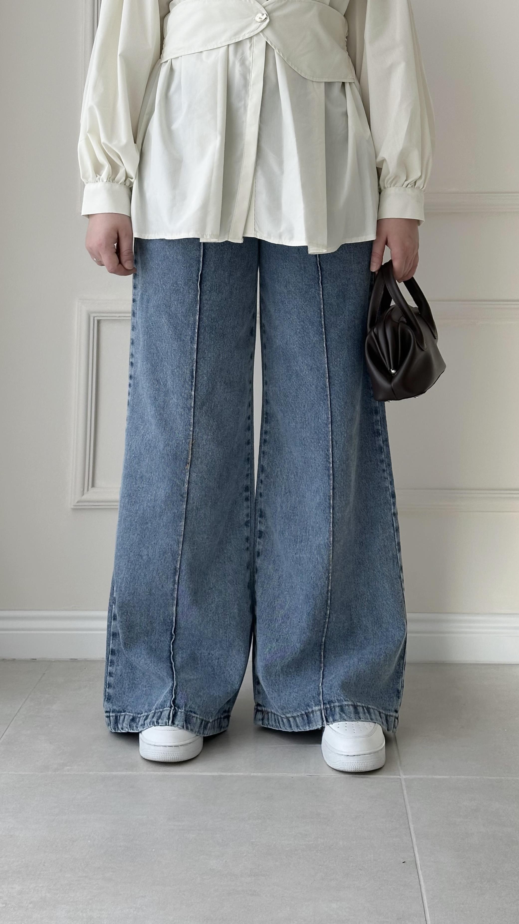 Daxi Palazzo Mavi Kot Pantolon 