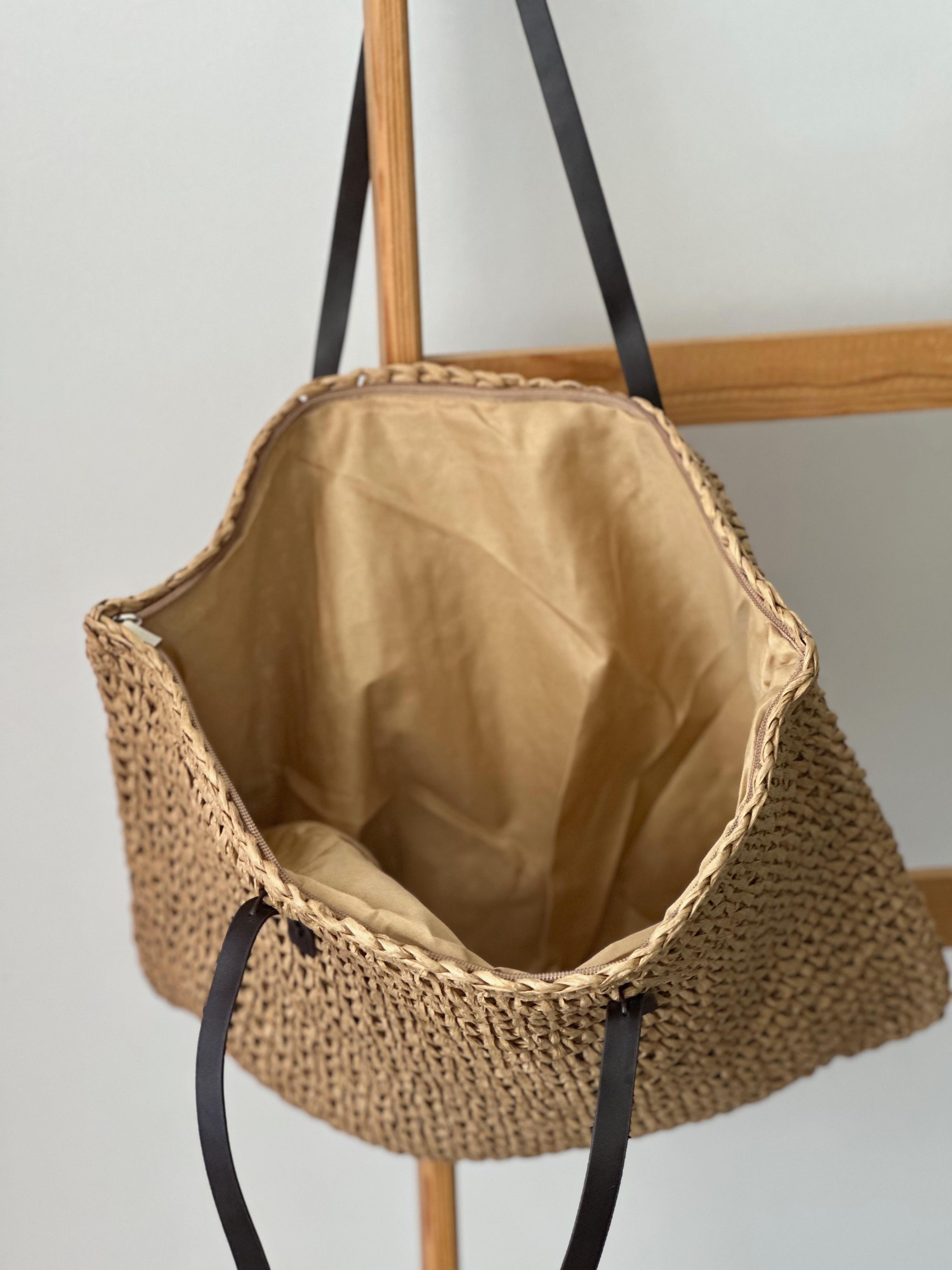 Deri Saplı Bej Hasır Kadın Çanta