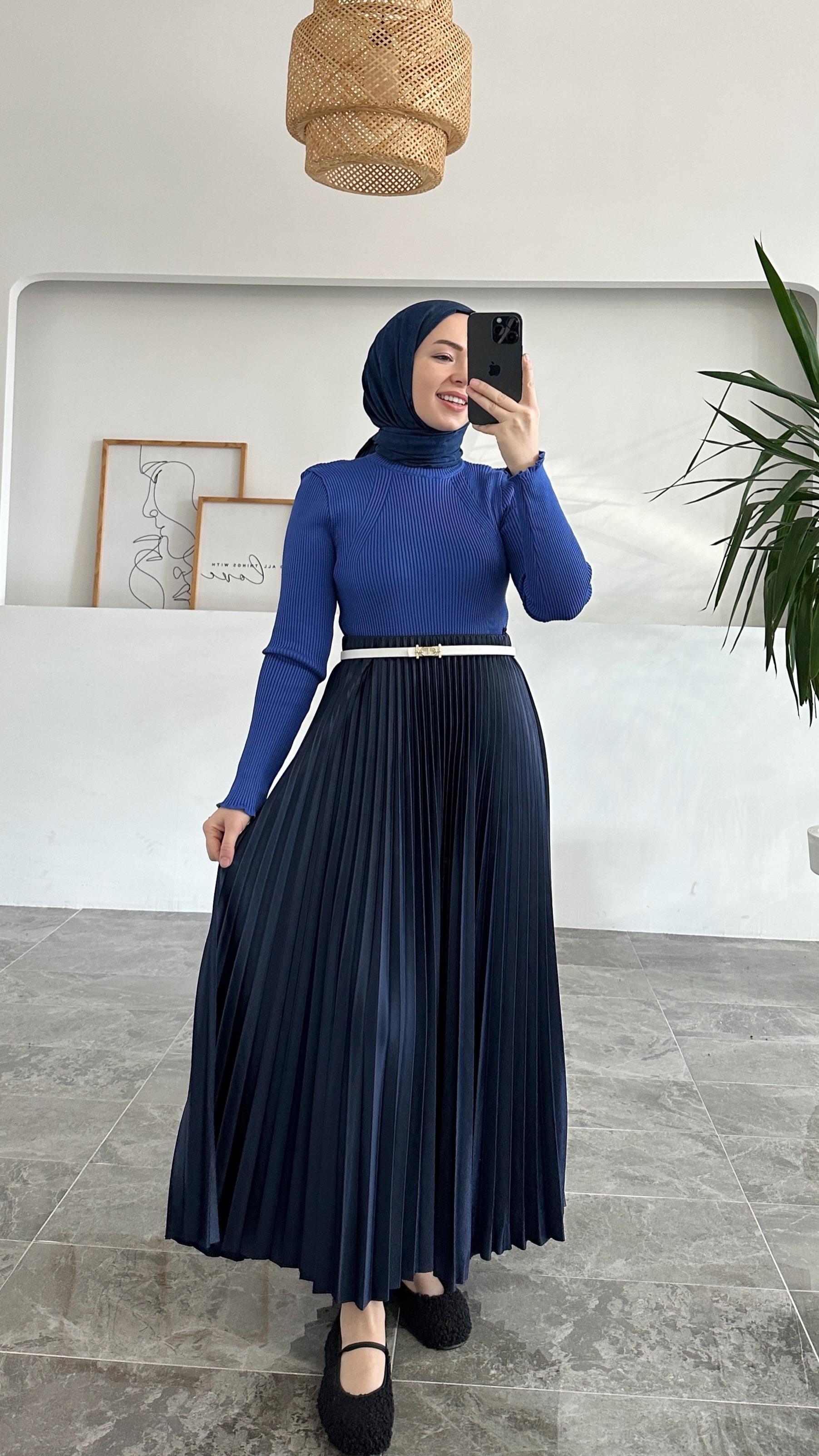 Diana Lacivert Piliseli Etek