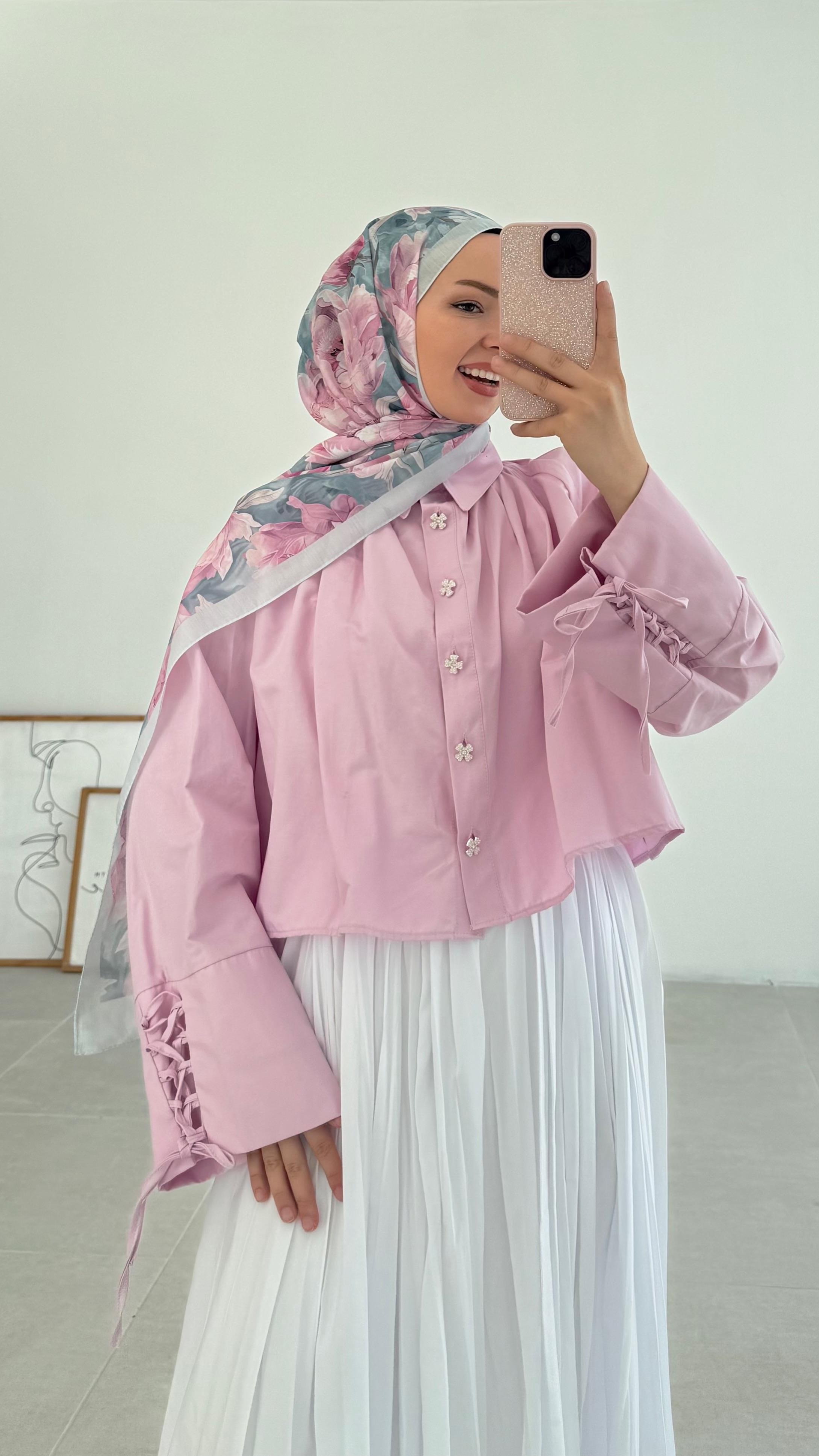 Dion Çiçek Desenli İpek Buz Mavi Şal