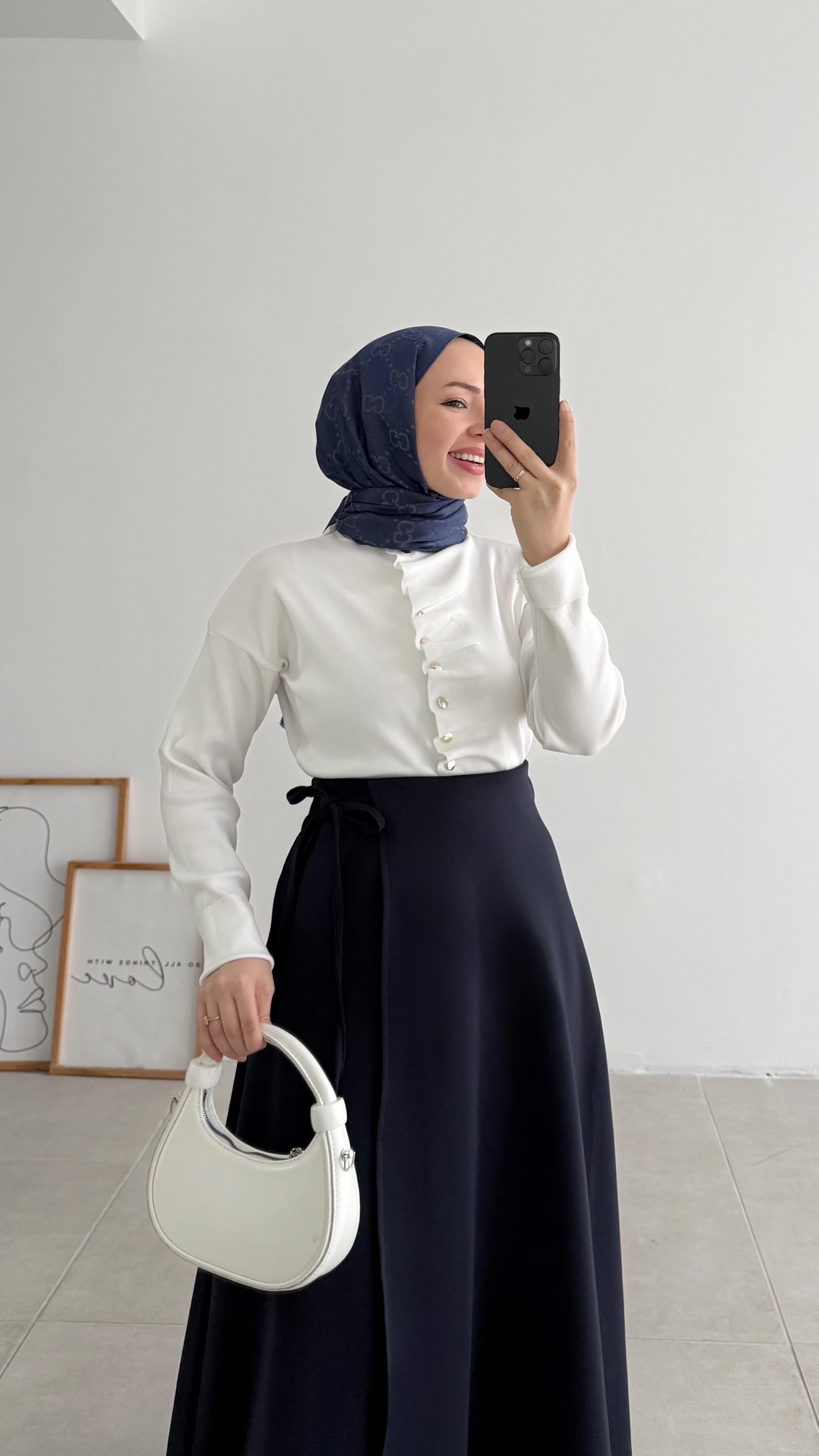 Dora Yandan Bağlama Lacivert Etek