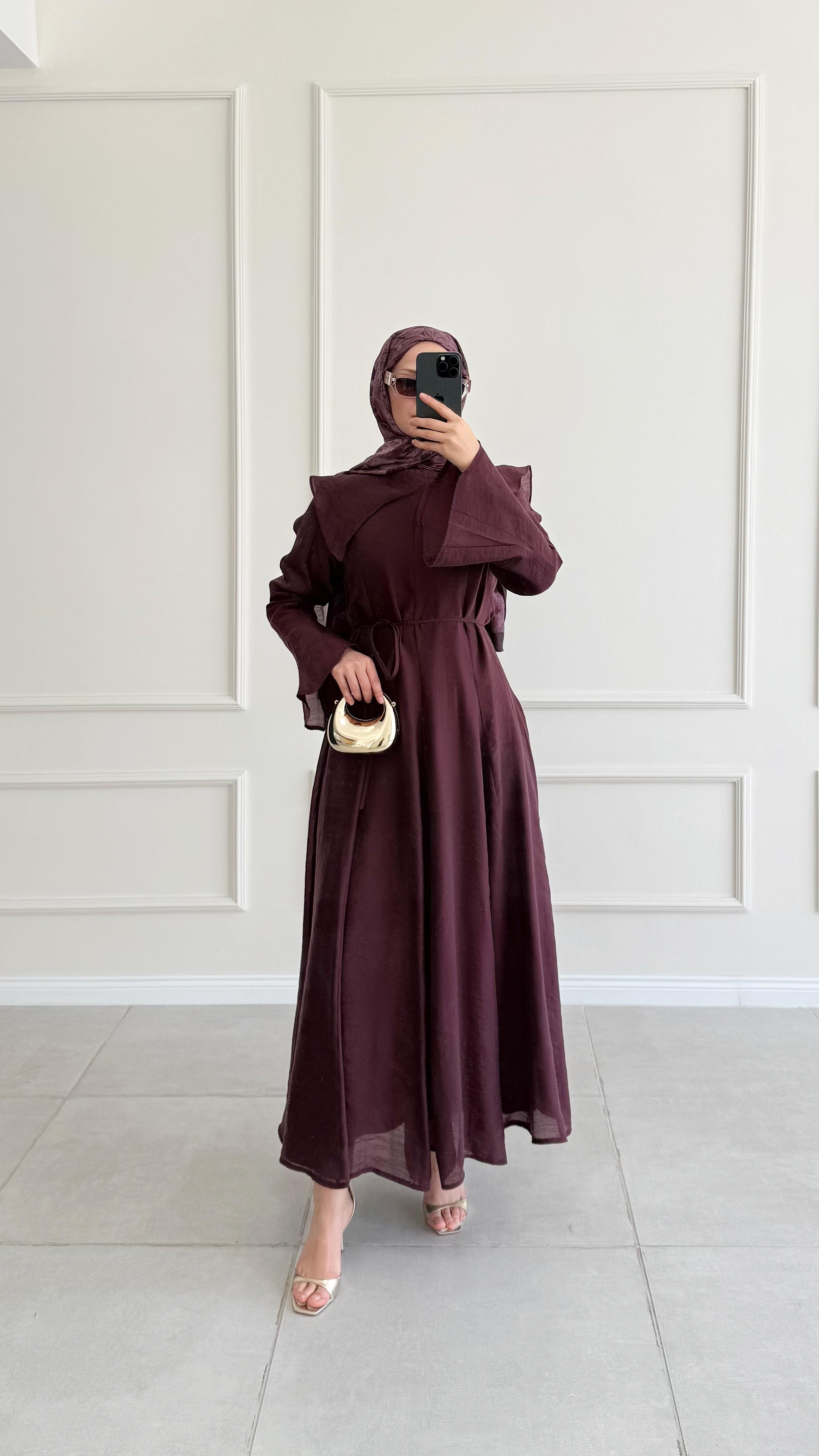 Edol Yaka Tasarım Bordo Elbise 