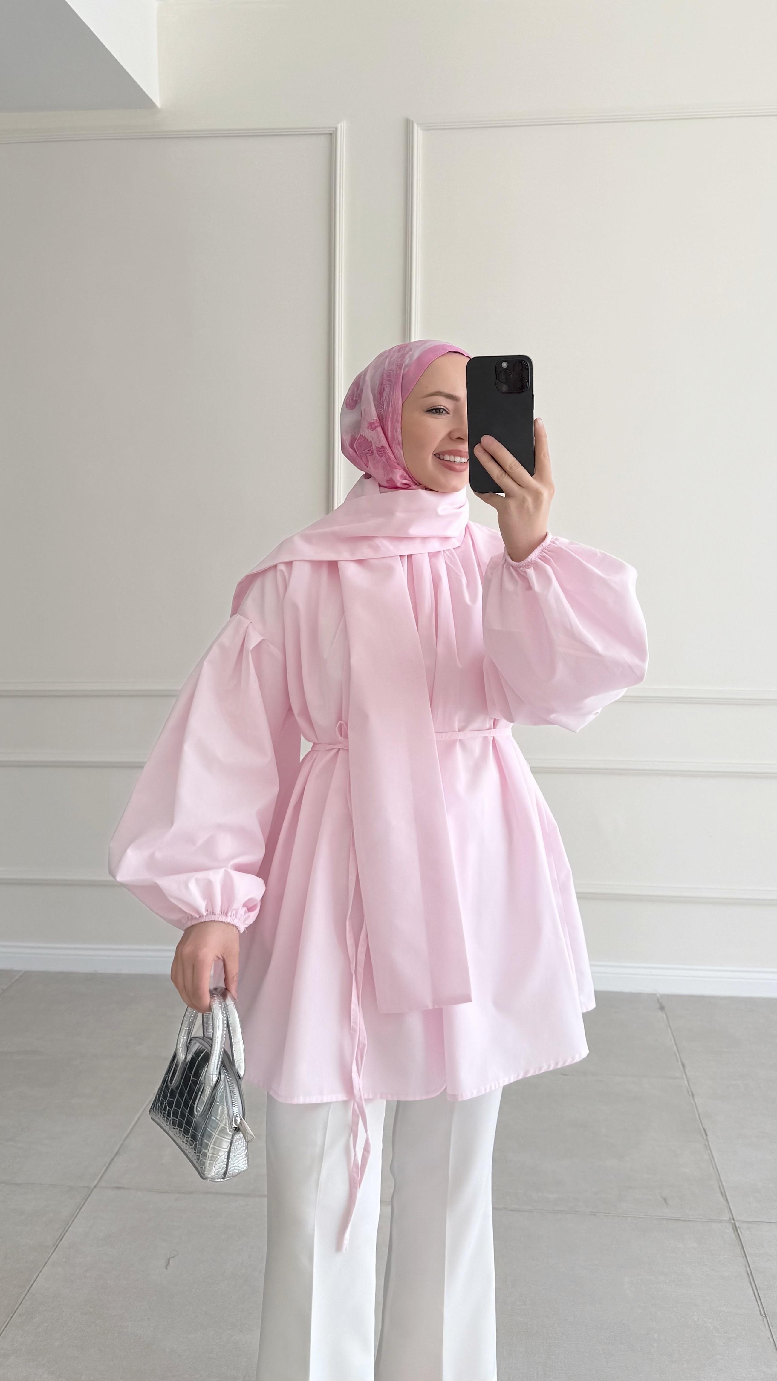 Elara Şallı Pileli Pembe Gömlek