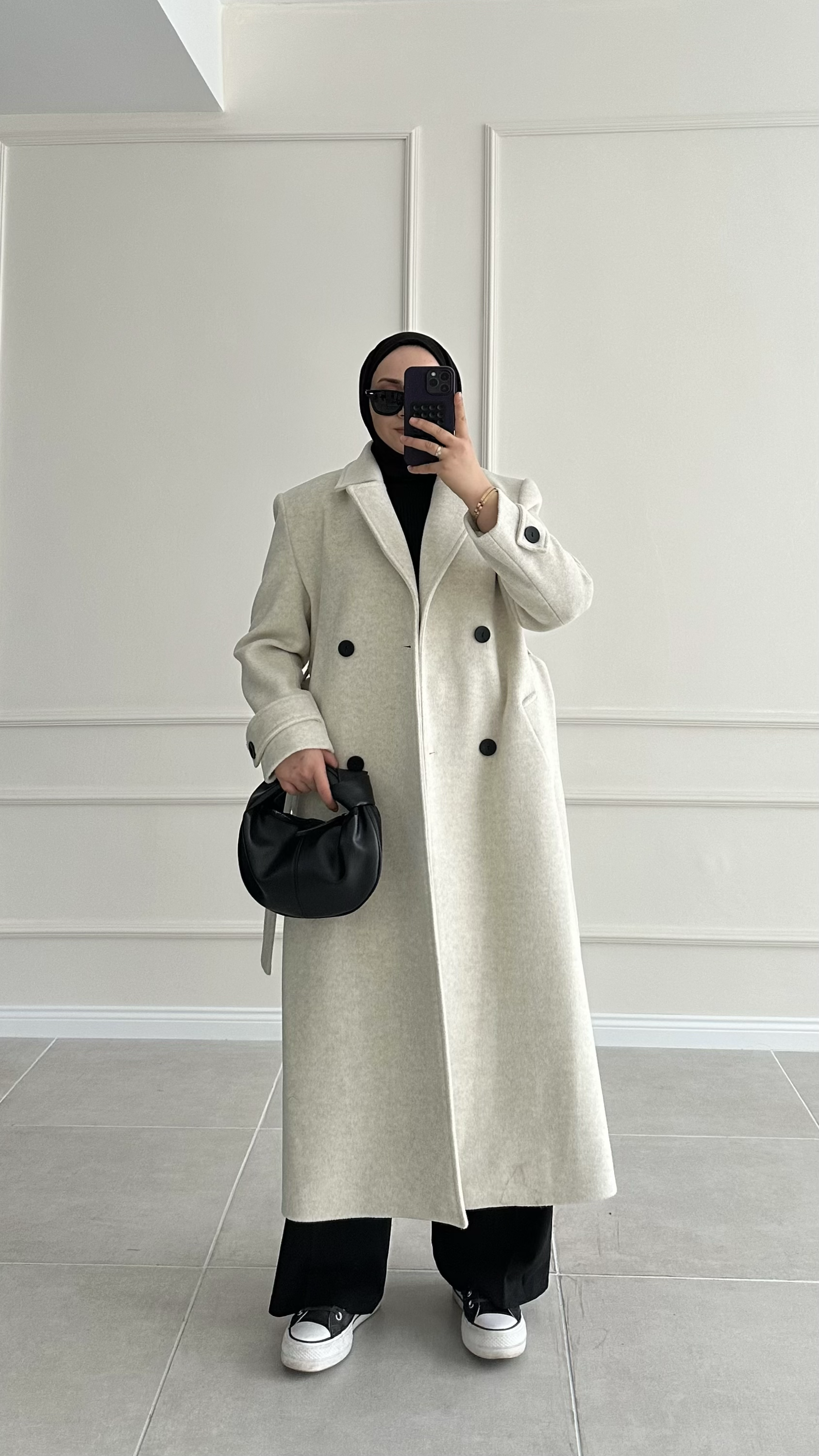 Elena Premıum Astarlı Düğme Detaylı Krem Kaban