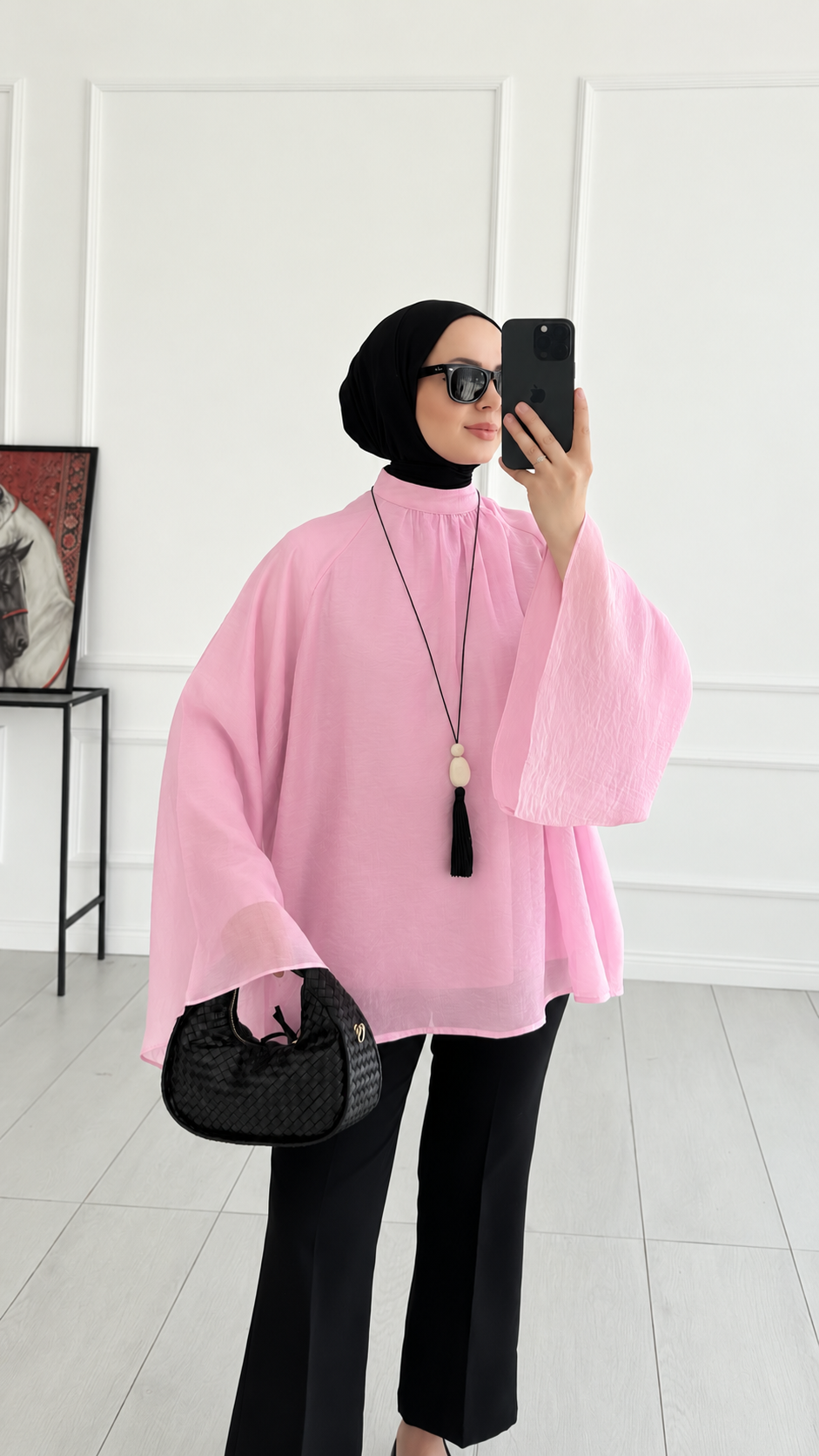 Eleno Premıum Geniş Kol Pembe Tunik 
