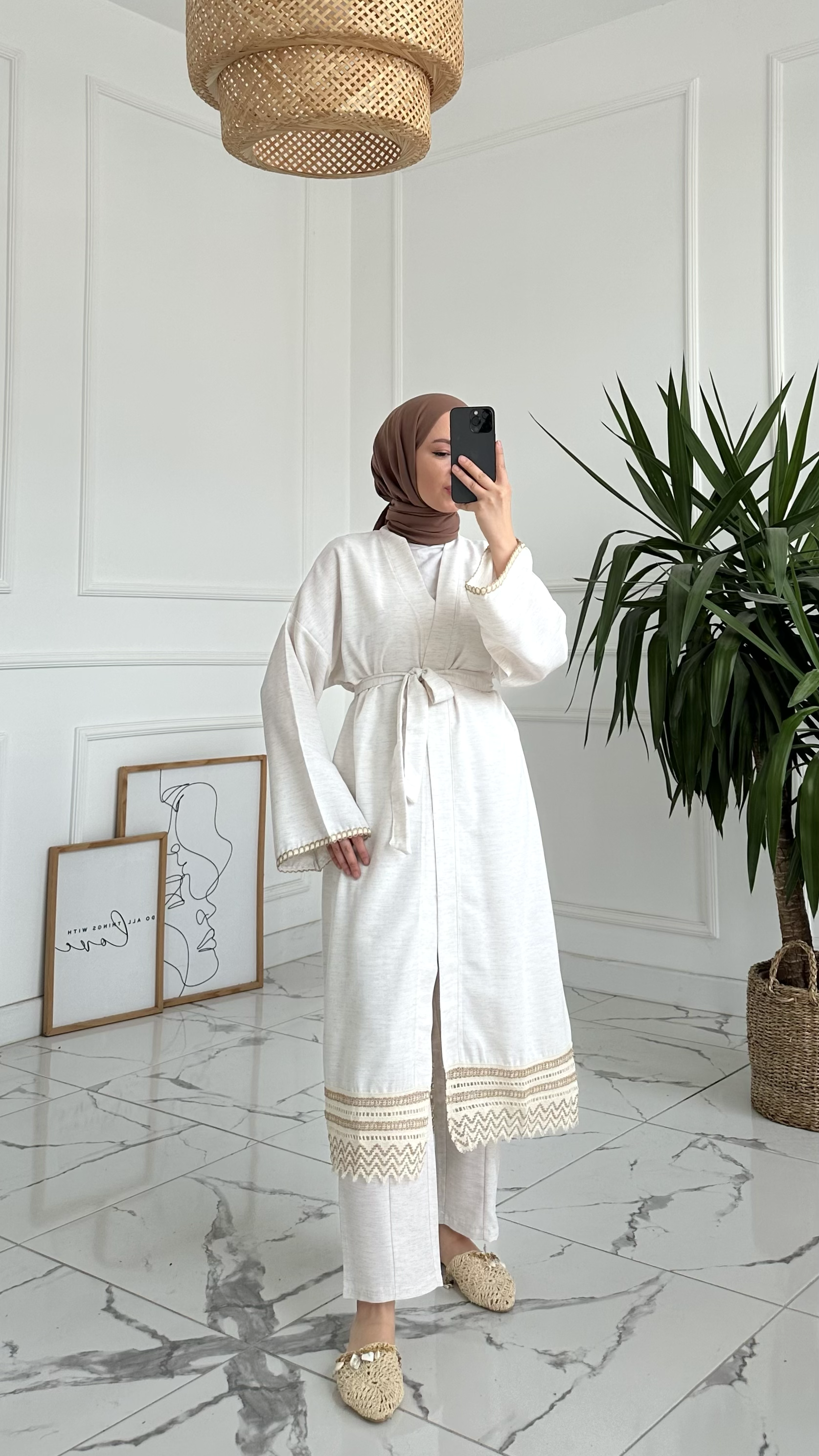 Eliss Biyeli Keten Uzun Kimono