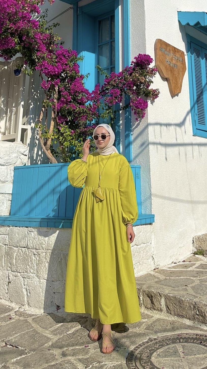 Elsa Yağ Yeşili Elbise