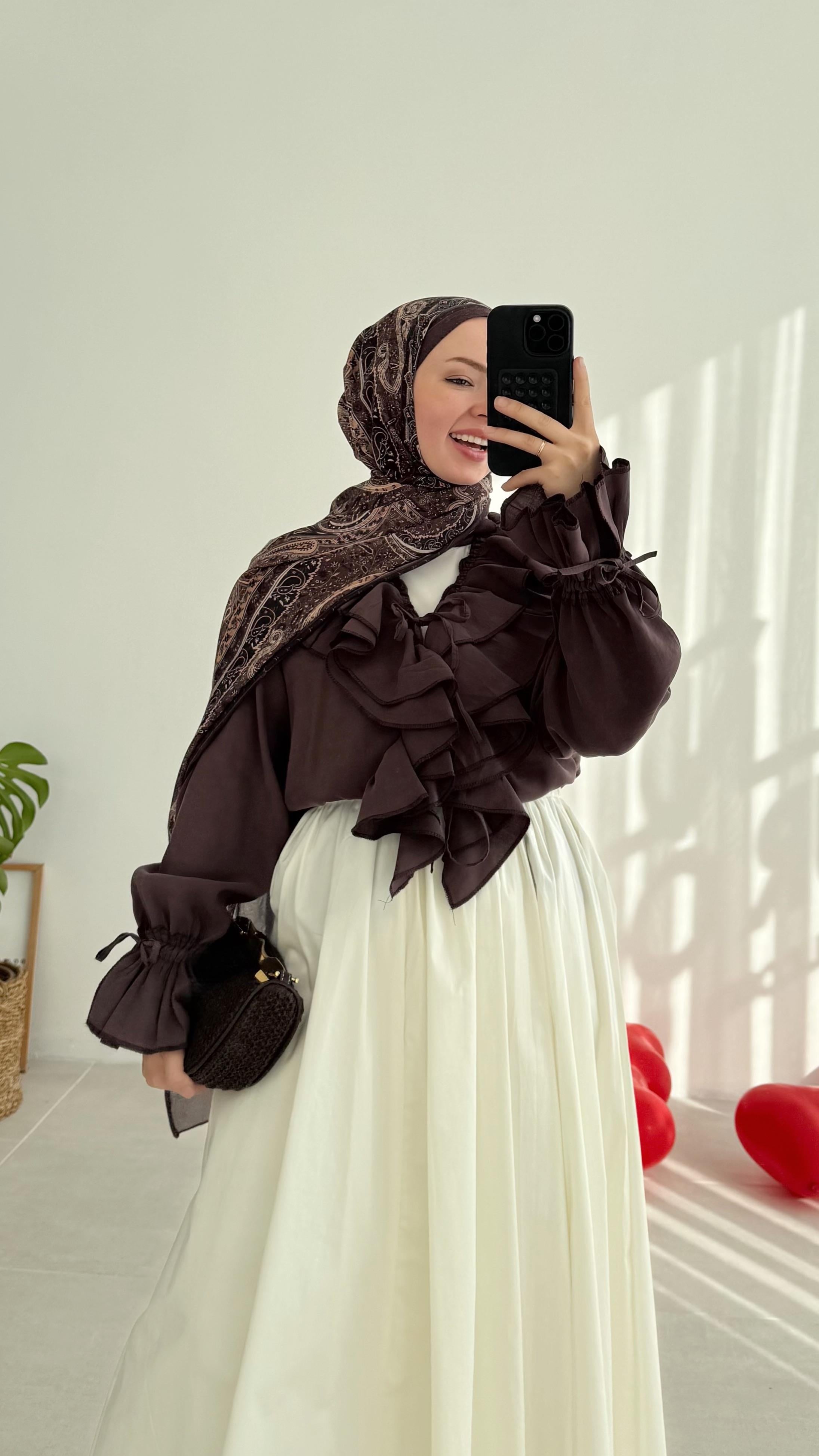 Emile Premıum Fırfırlı Kahverengi Kimono