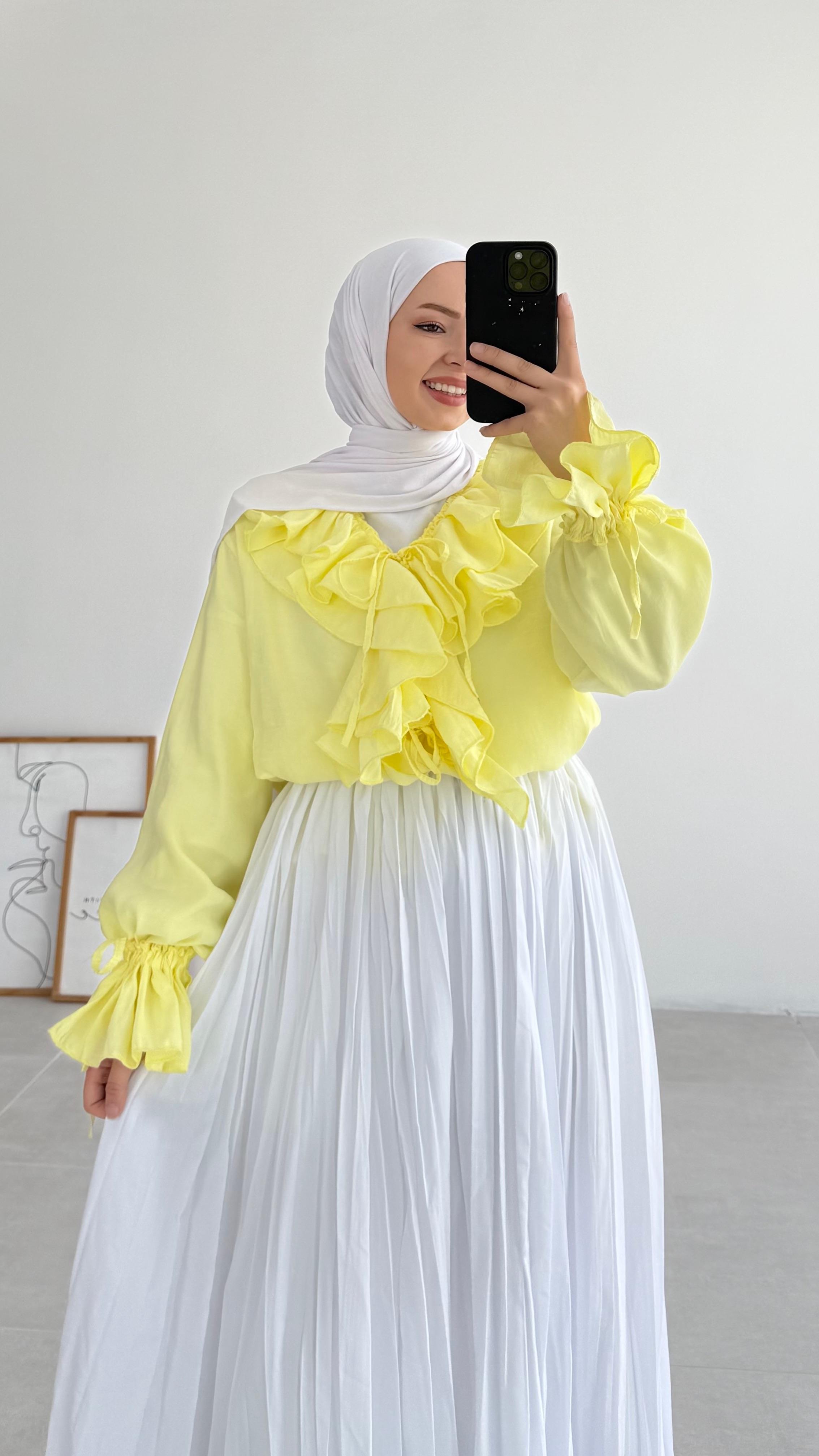 Emile Premıum Fırfırlı Sarı Bluz