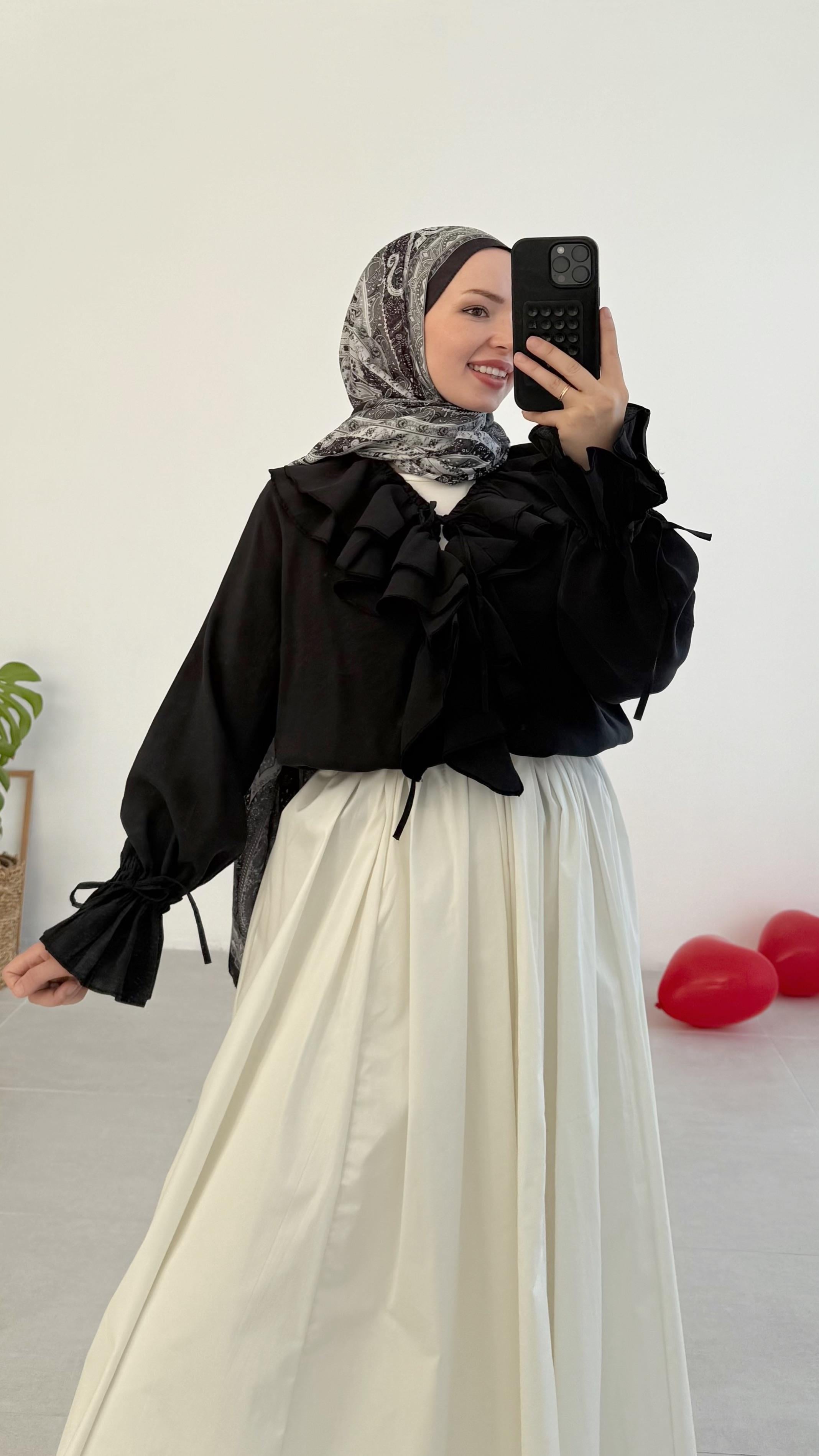 Emile Premıum Fırfırlı Siyah Kimono