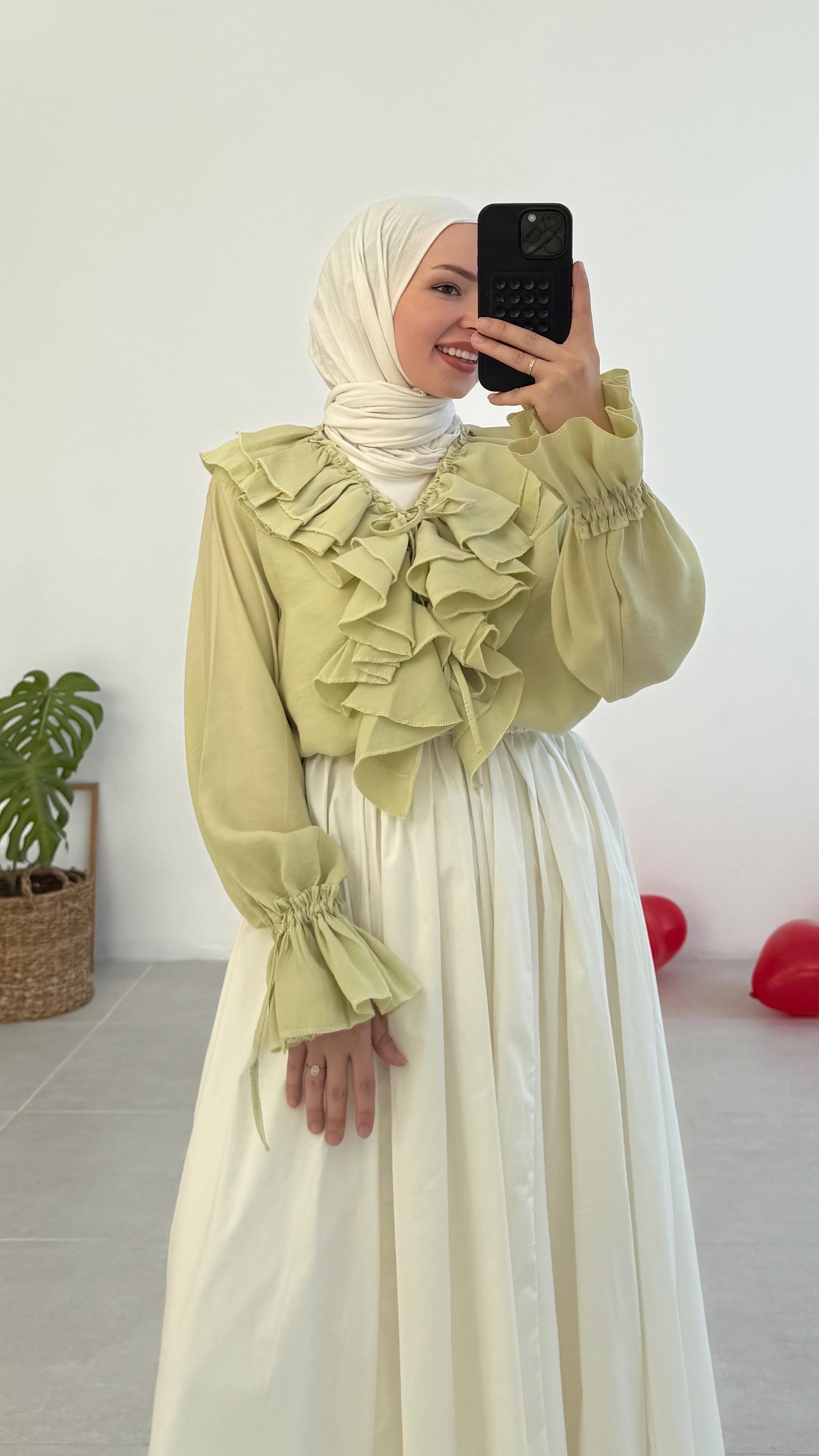 Emile Premıum Fırfırlı Yağ Yeşili Kimono