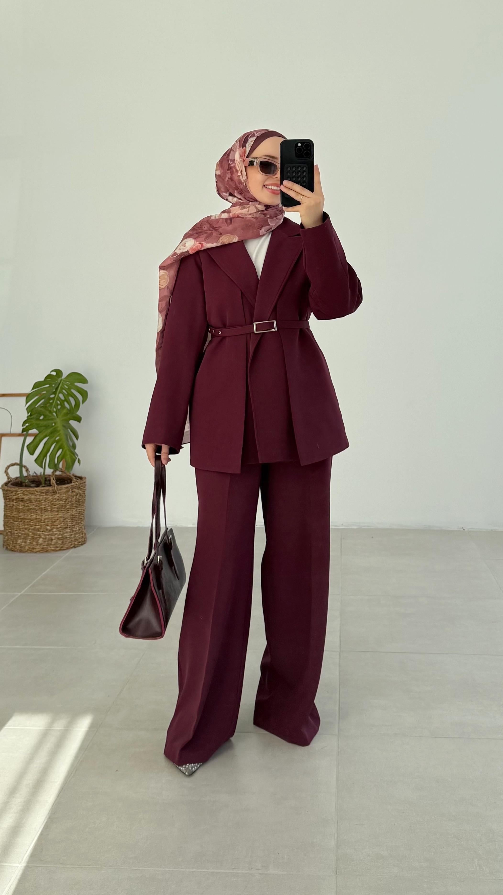 Erons Çift Yaka Bordo Ceket Takım