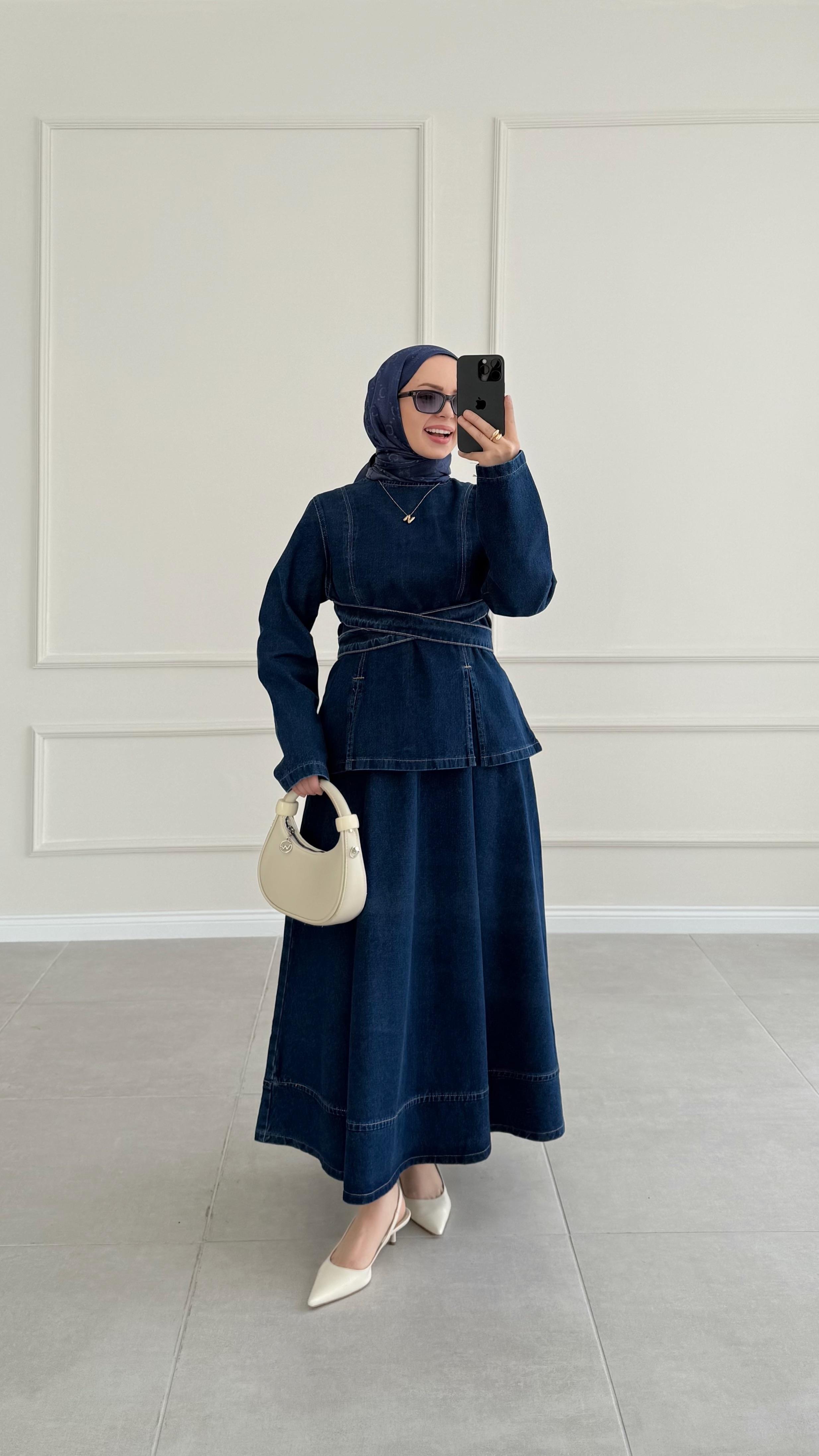 Ersa Belden Bağlama Denim Lacivert Takım