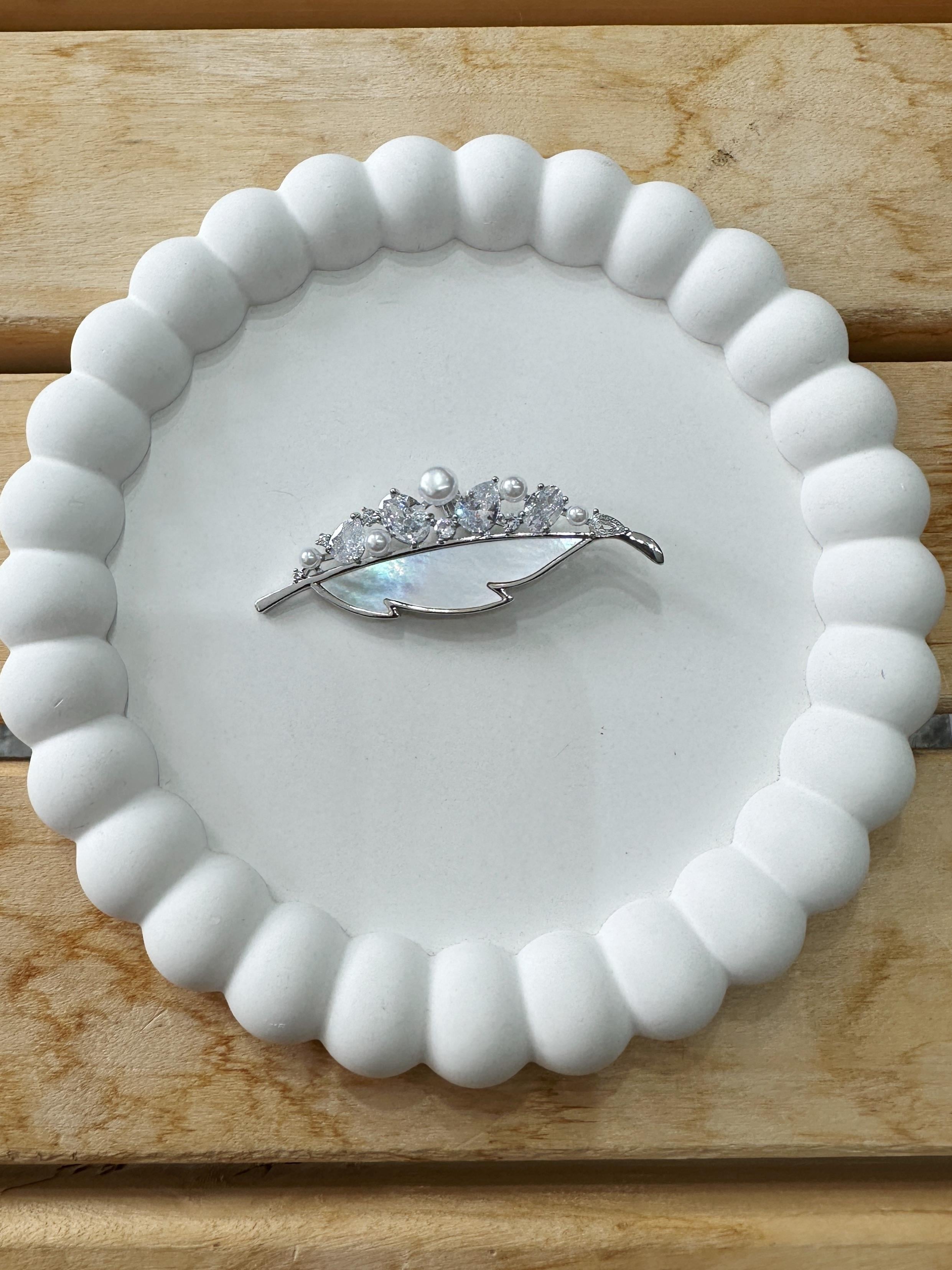 Fandel İncili Yaprak Gümüş Broş