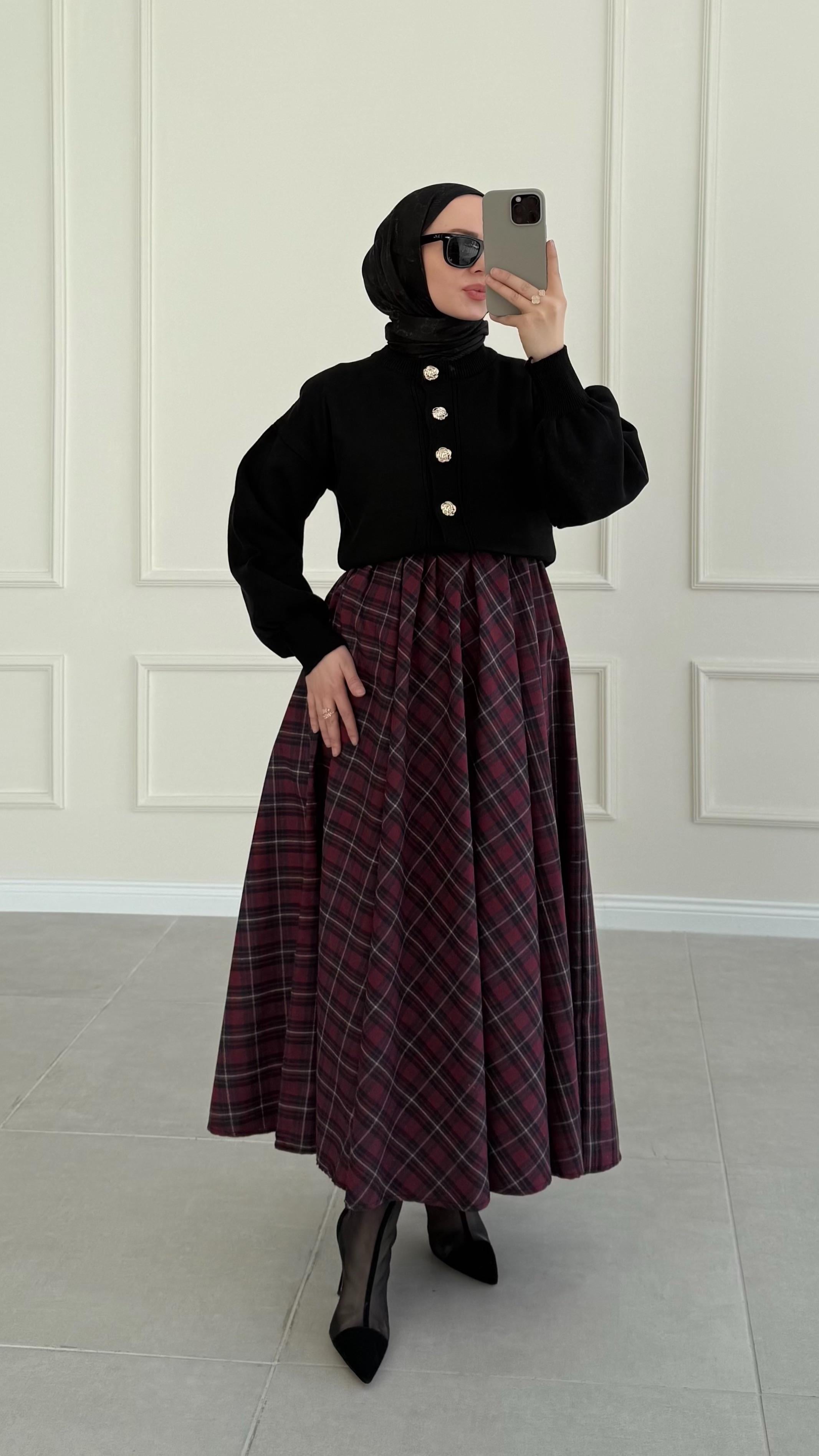 Fanol Kırmızı Ekose Etek 