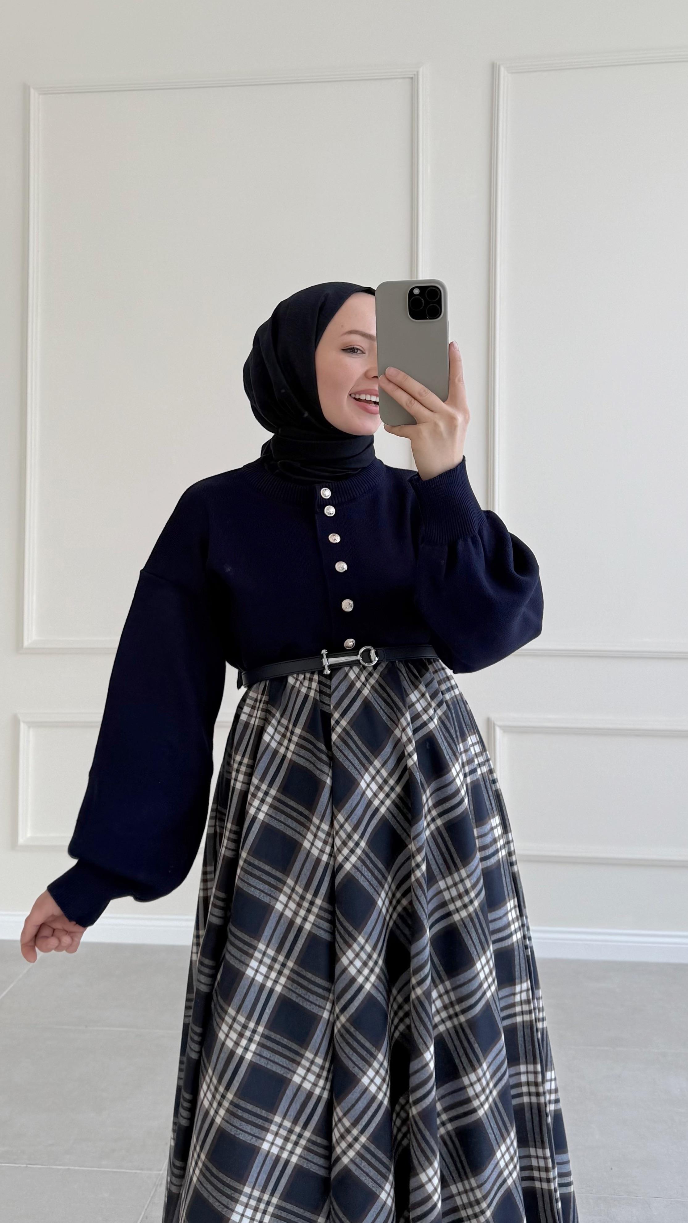 Fanola Lacivert Ekose Etek 