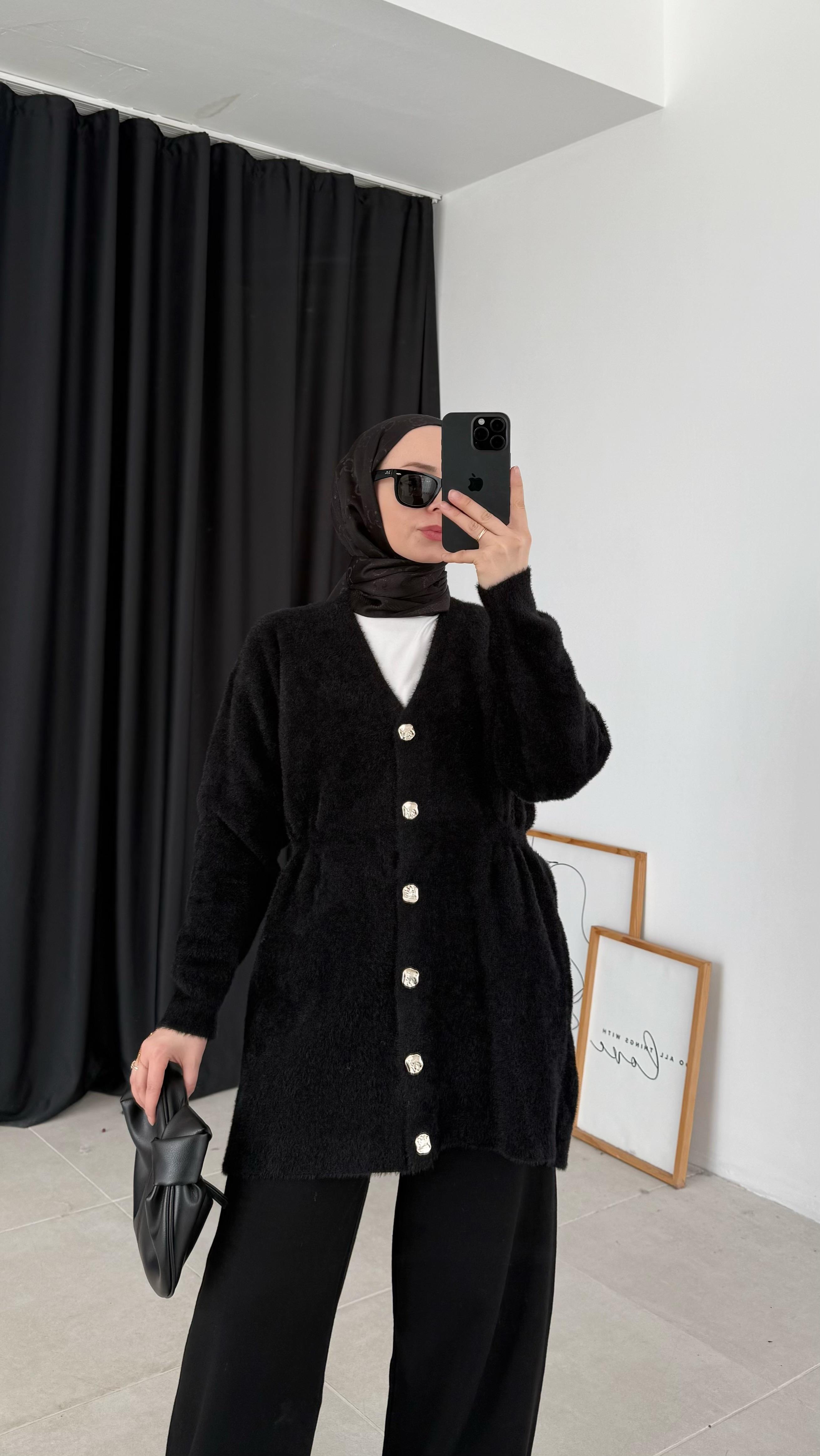 Fantastico Premıum Angora Siyah Hırka 