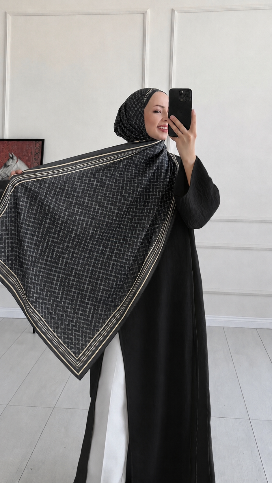 Fenes Desenli Siyah Şal 