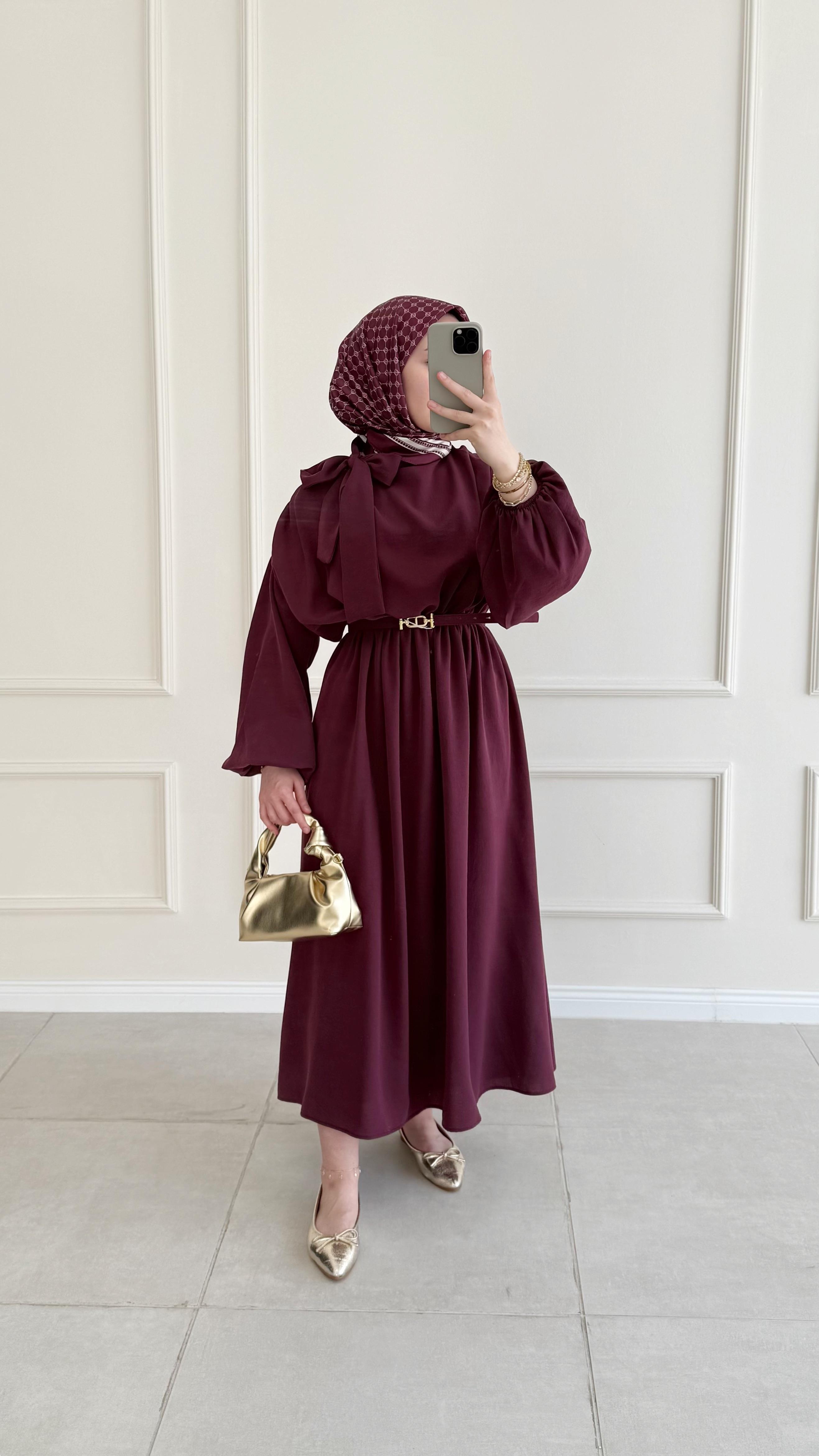 Fiorella Boyun Bağlamalı Bordo Elbise 