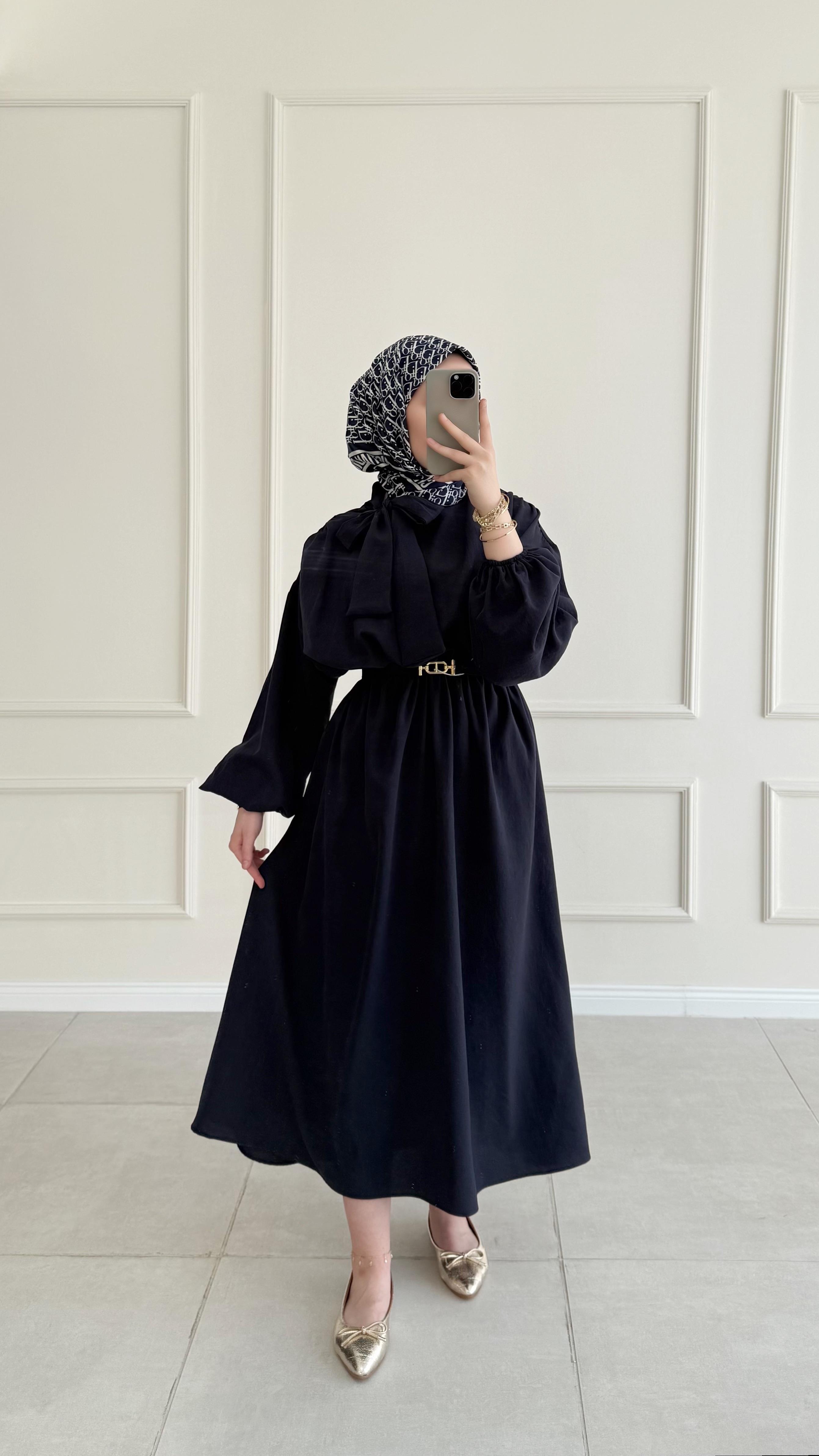 Fiorella Boyun Bağlamalı Lacivert Elbise 