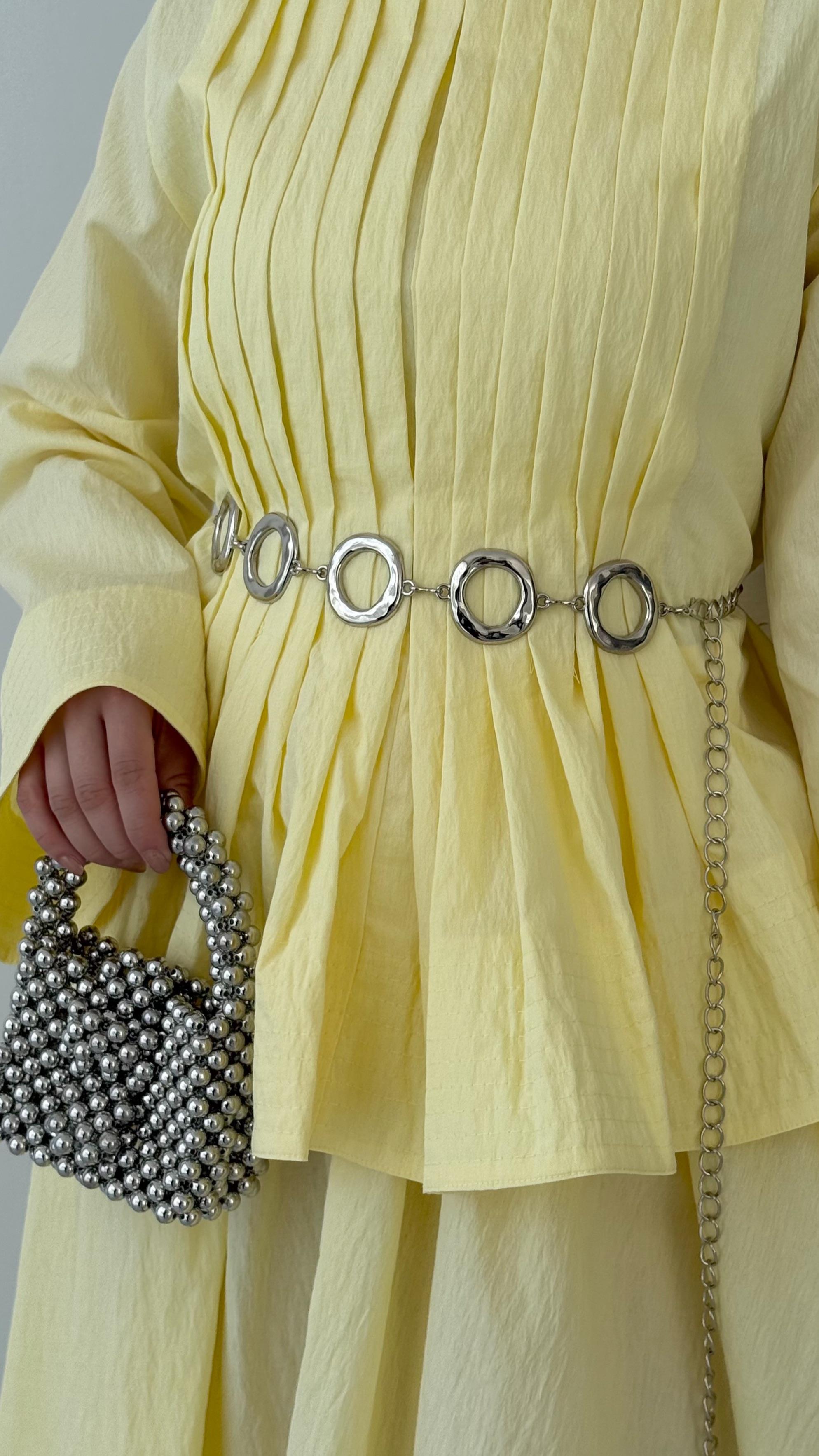 Fiori Gümüş Oval Detaylı Kadın Bel Zinciri