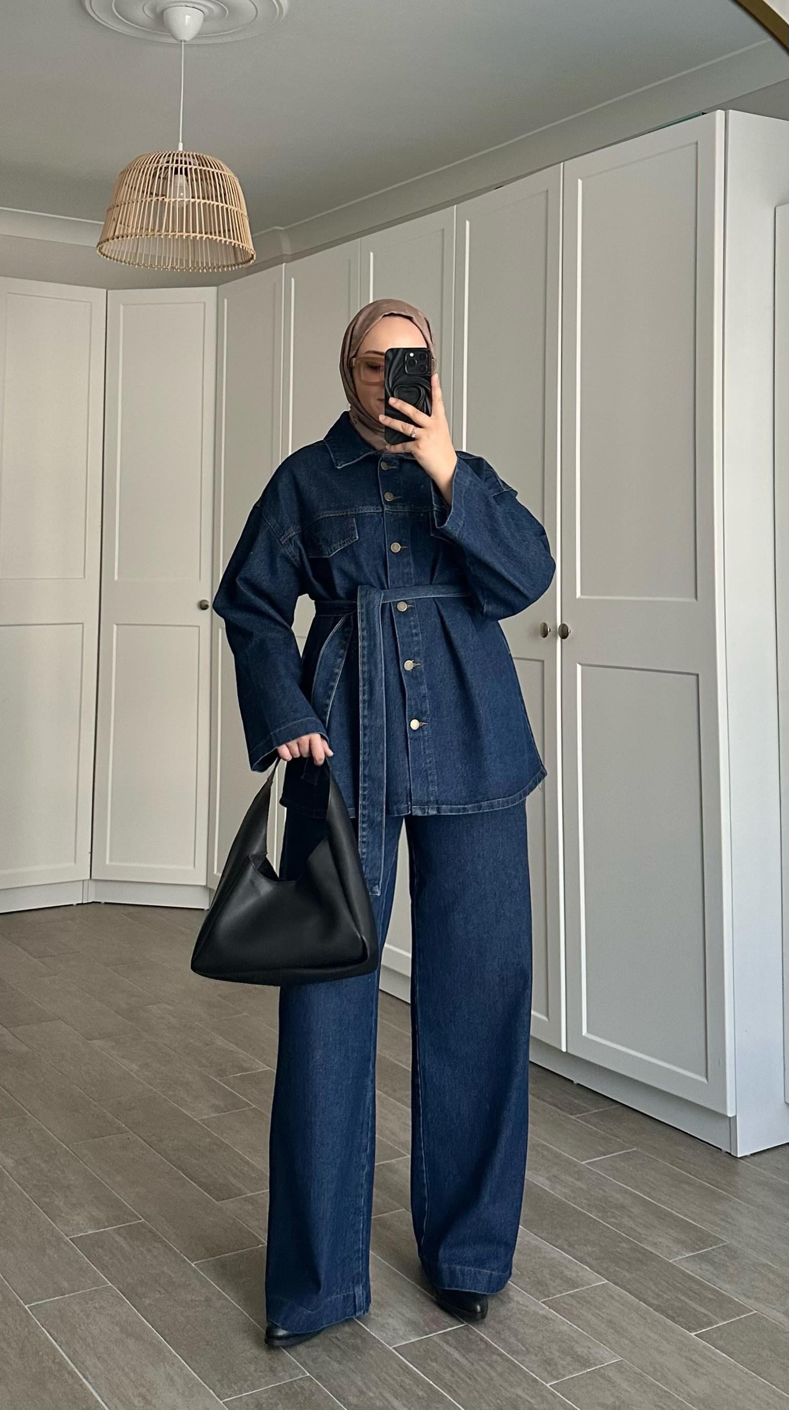 Flow Palazzo Mavi Denim Ceket Takım