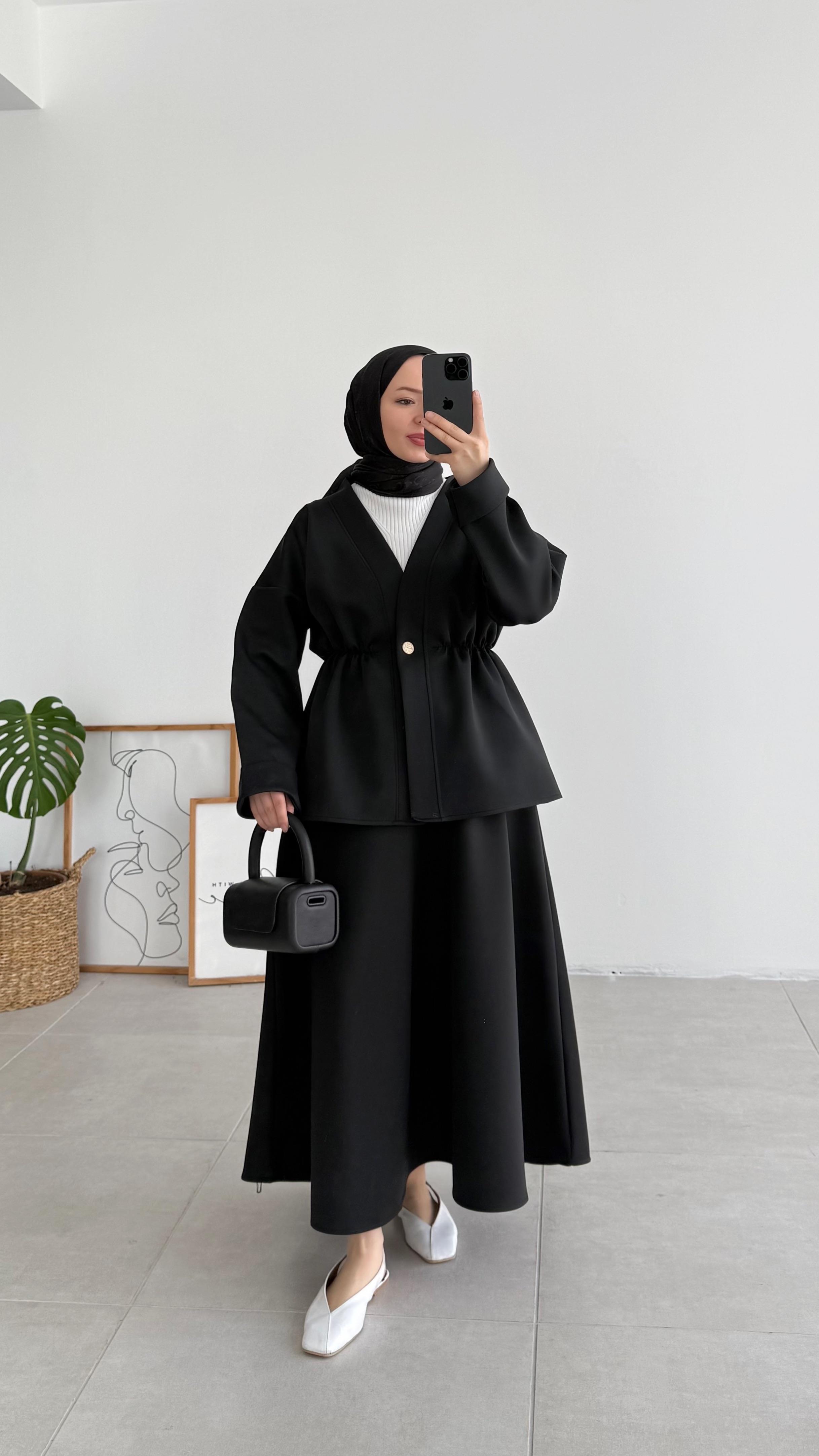 Fresi Tek Düğme Siyah Scuba Takım