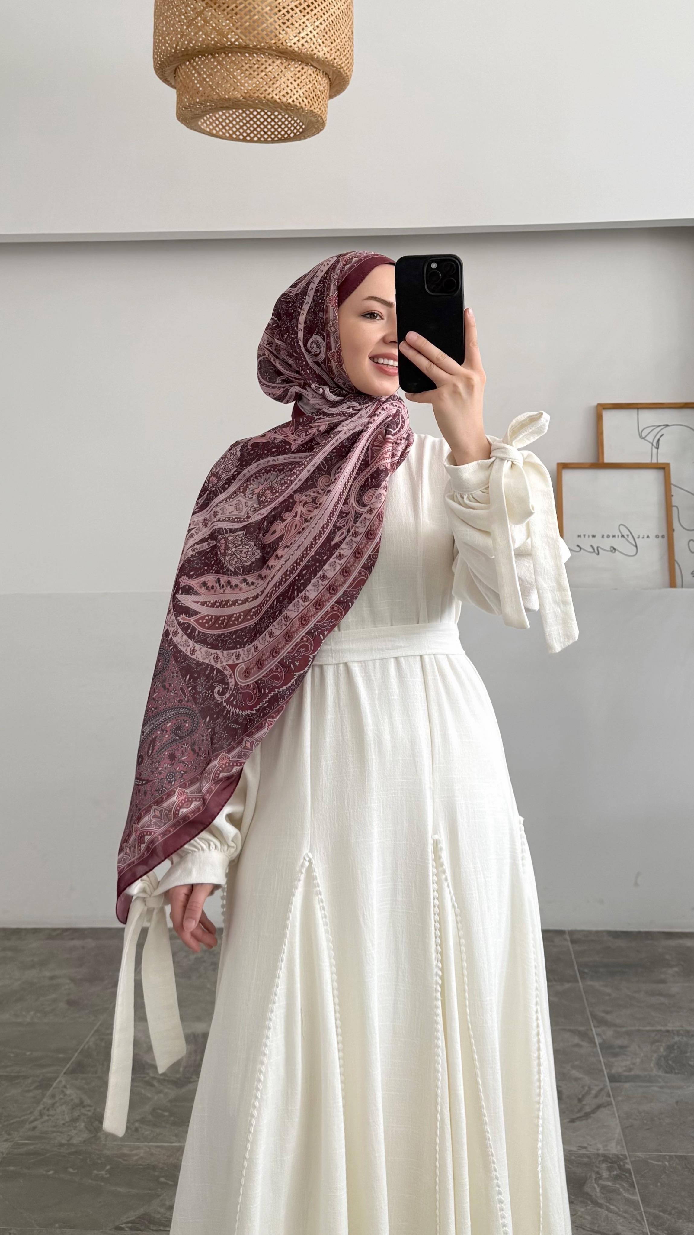 Freya Etnik Desen Bordo Şal