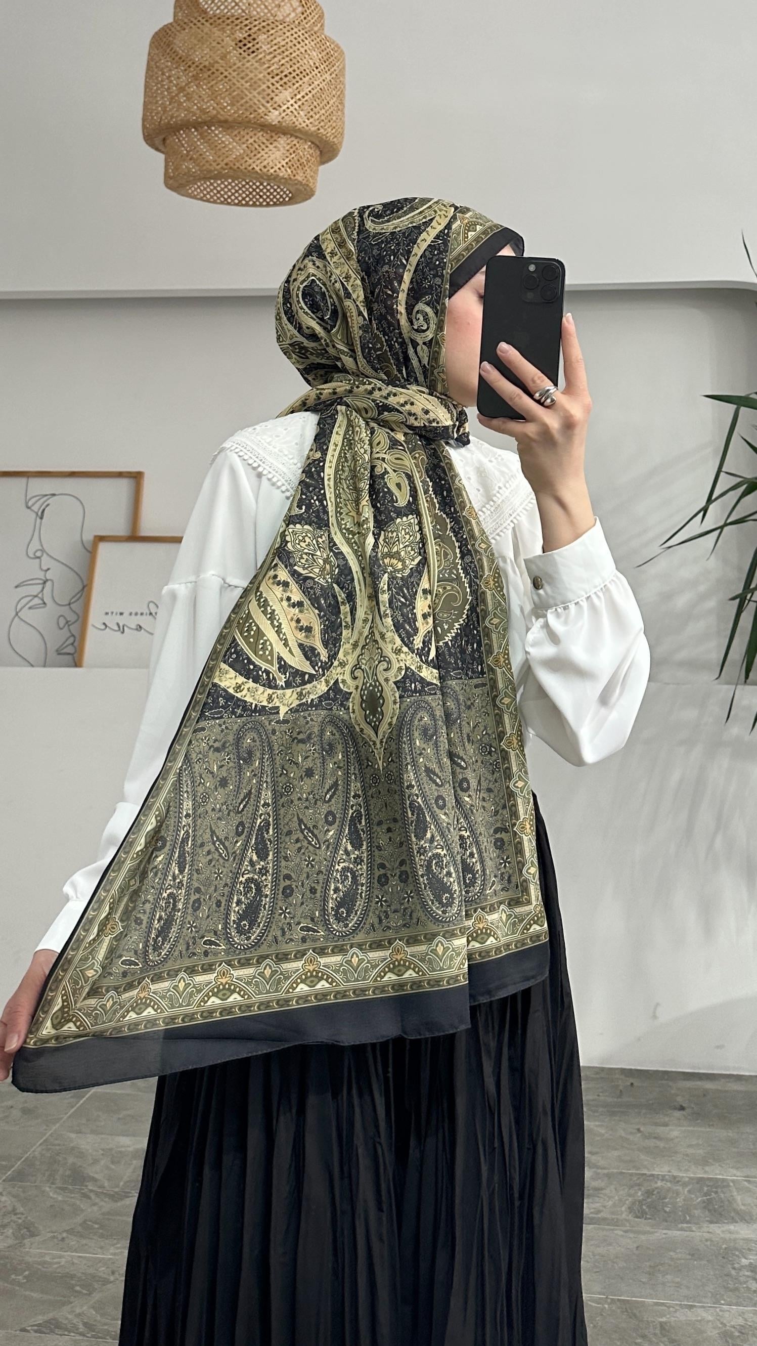 Freya Etnik Desen Haki Şal