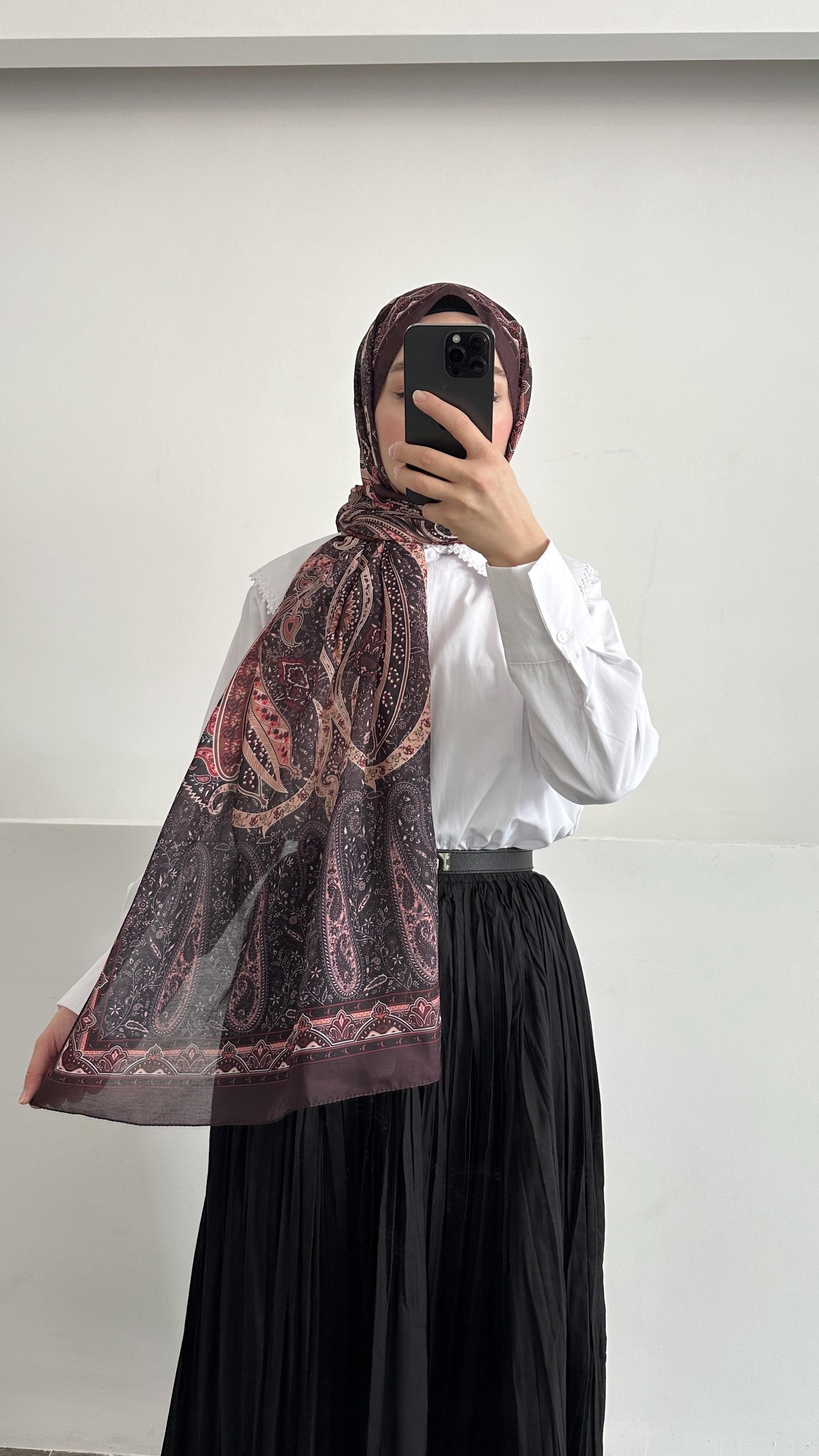 Freya Etnik Desen Mürdüm Şal