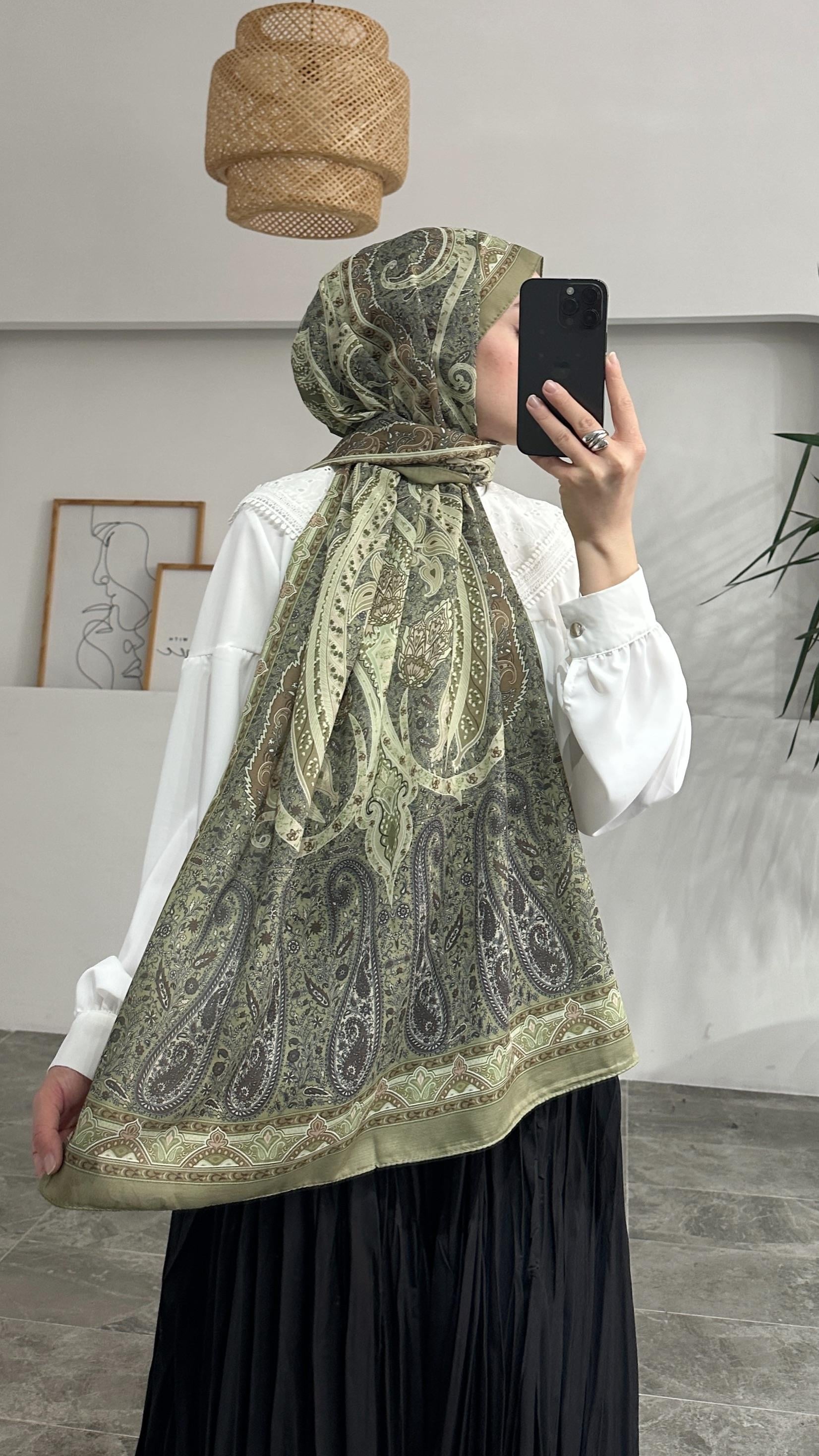 Freya Etnik Desen Solf Yeşil Şal