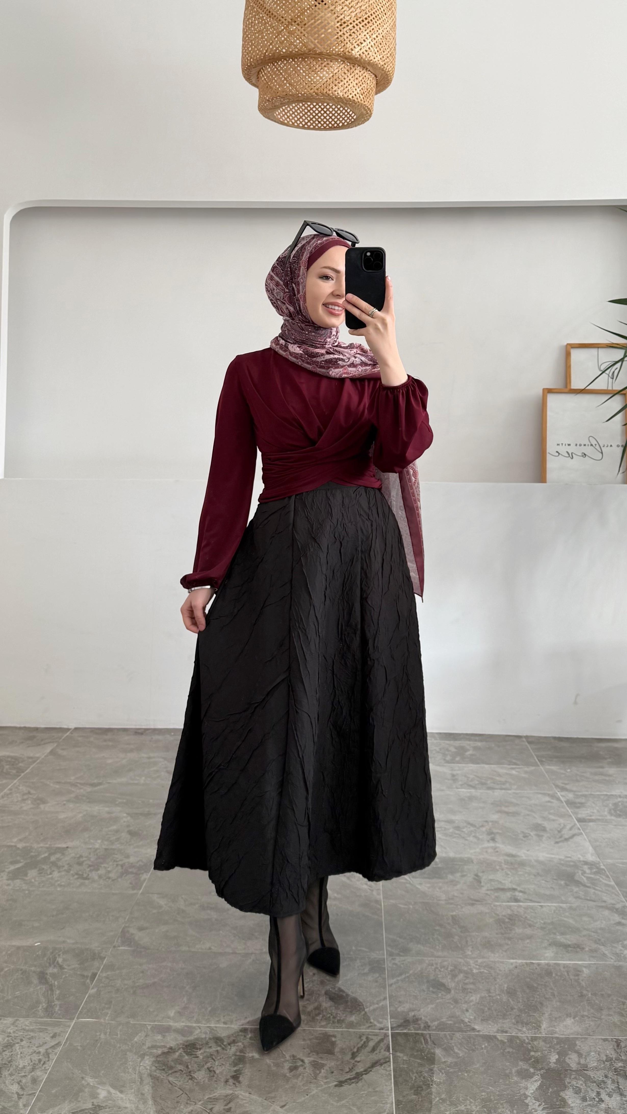 Ganna Kraş A Form Siyah Premıum Etek