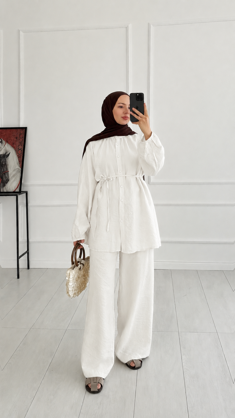 Gemma Düğmeli Oversize Beyaz Takım