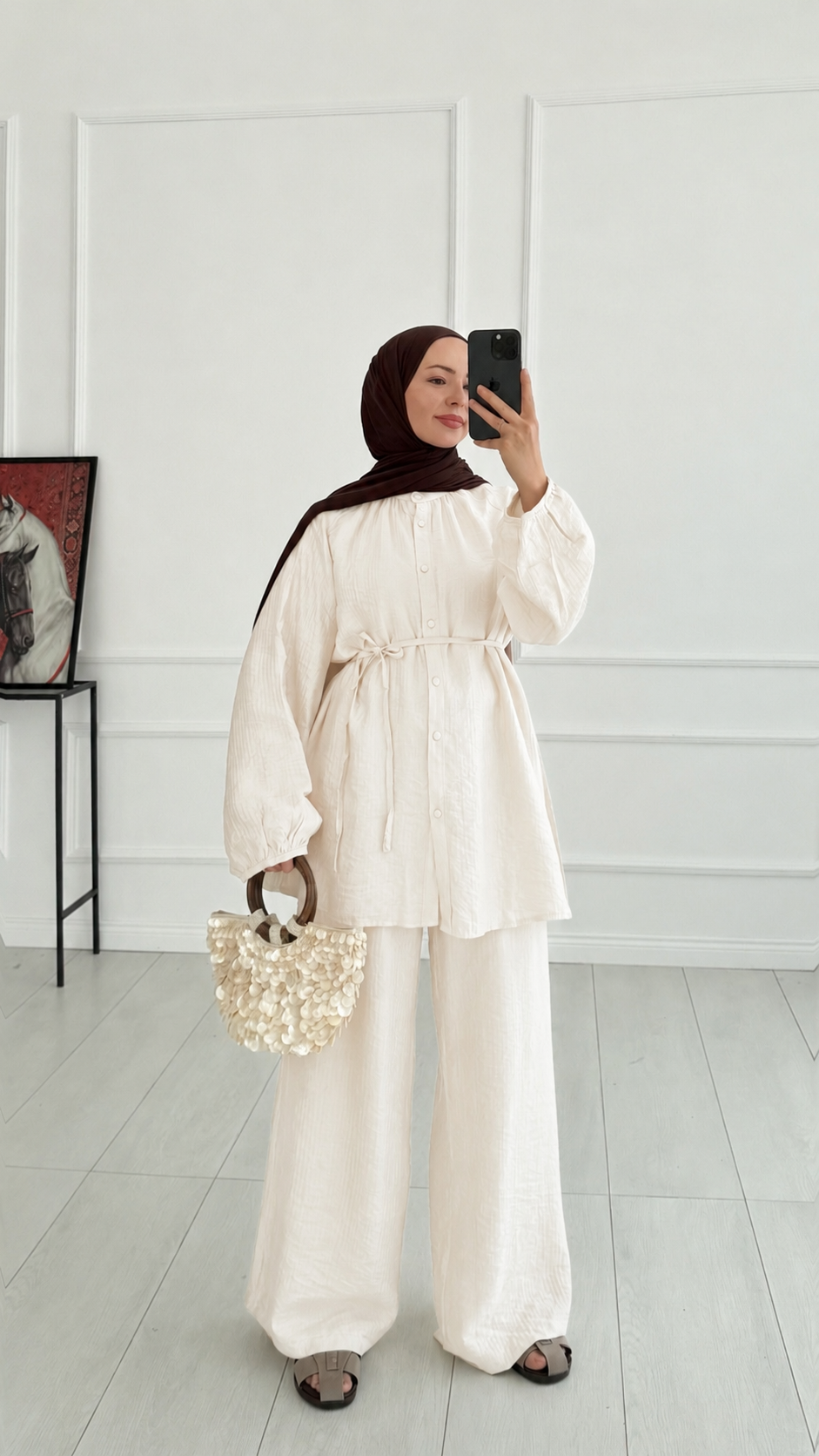 Gemma Düğmeli Oversize Krem Takım