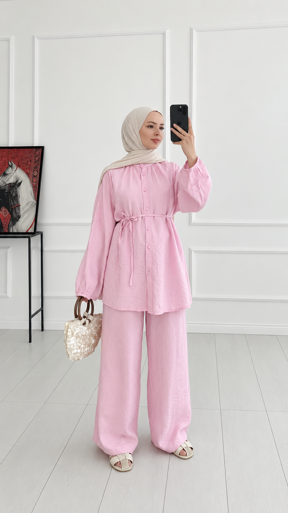 Gemma Düğmeli Oversize Pembe Takım