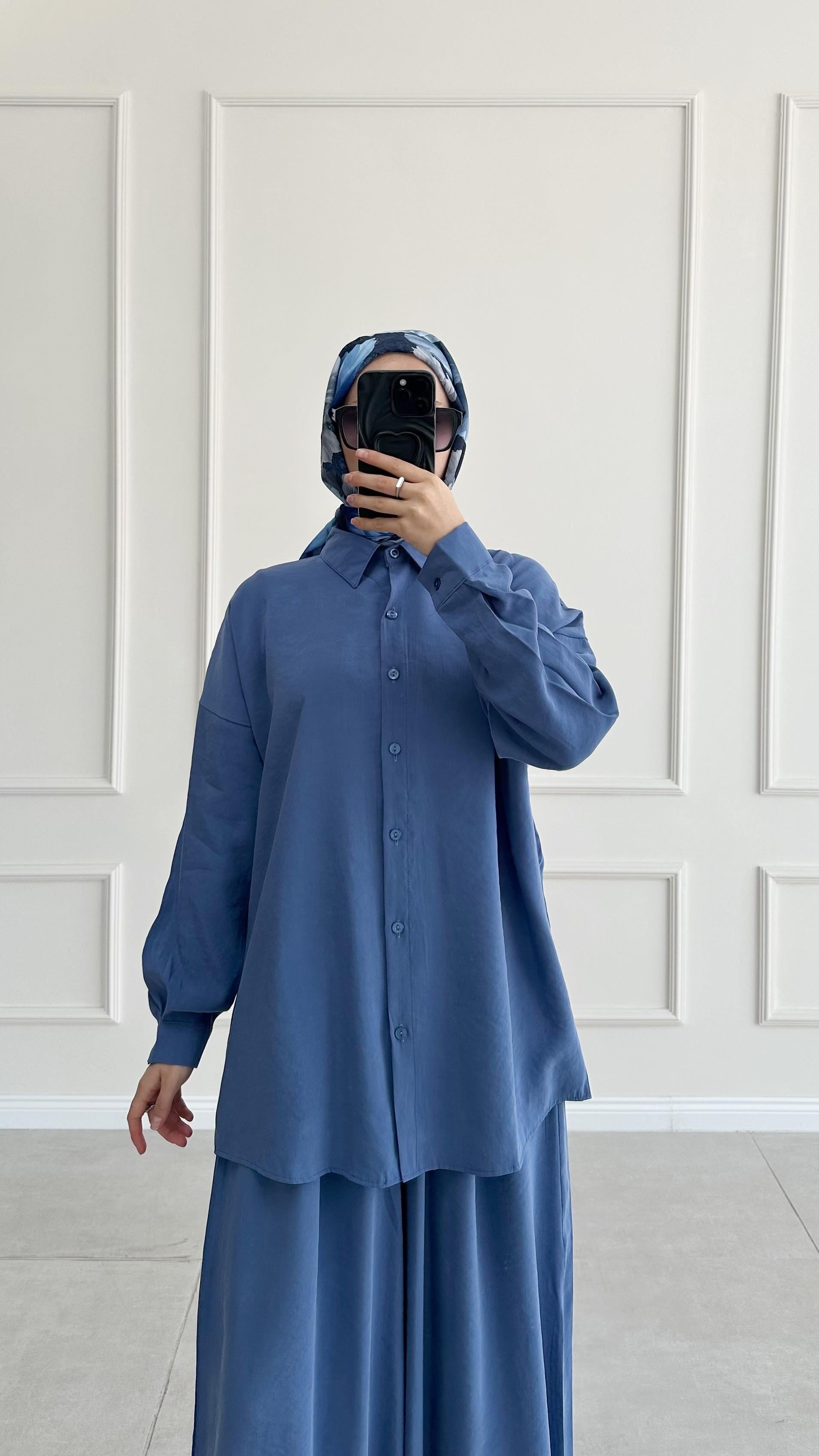 Hanka Oversize İndigo Gömlek