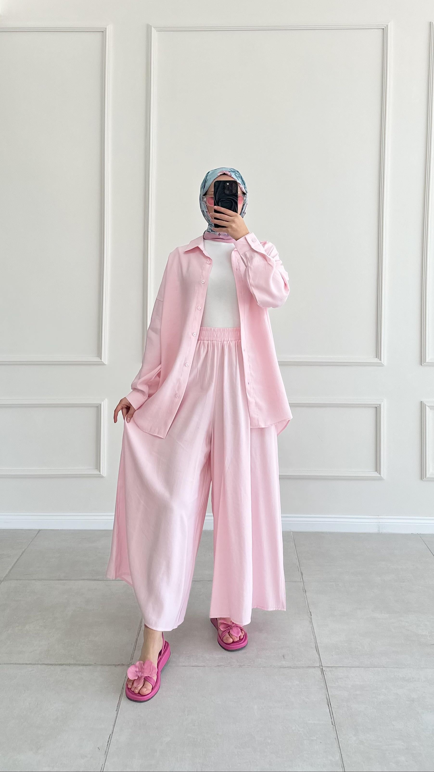 Hante Pembe Bol Pantolon Etek