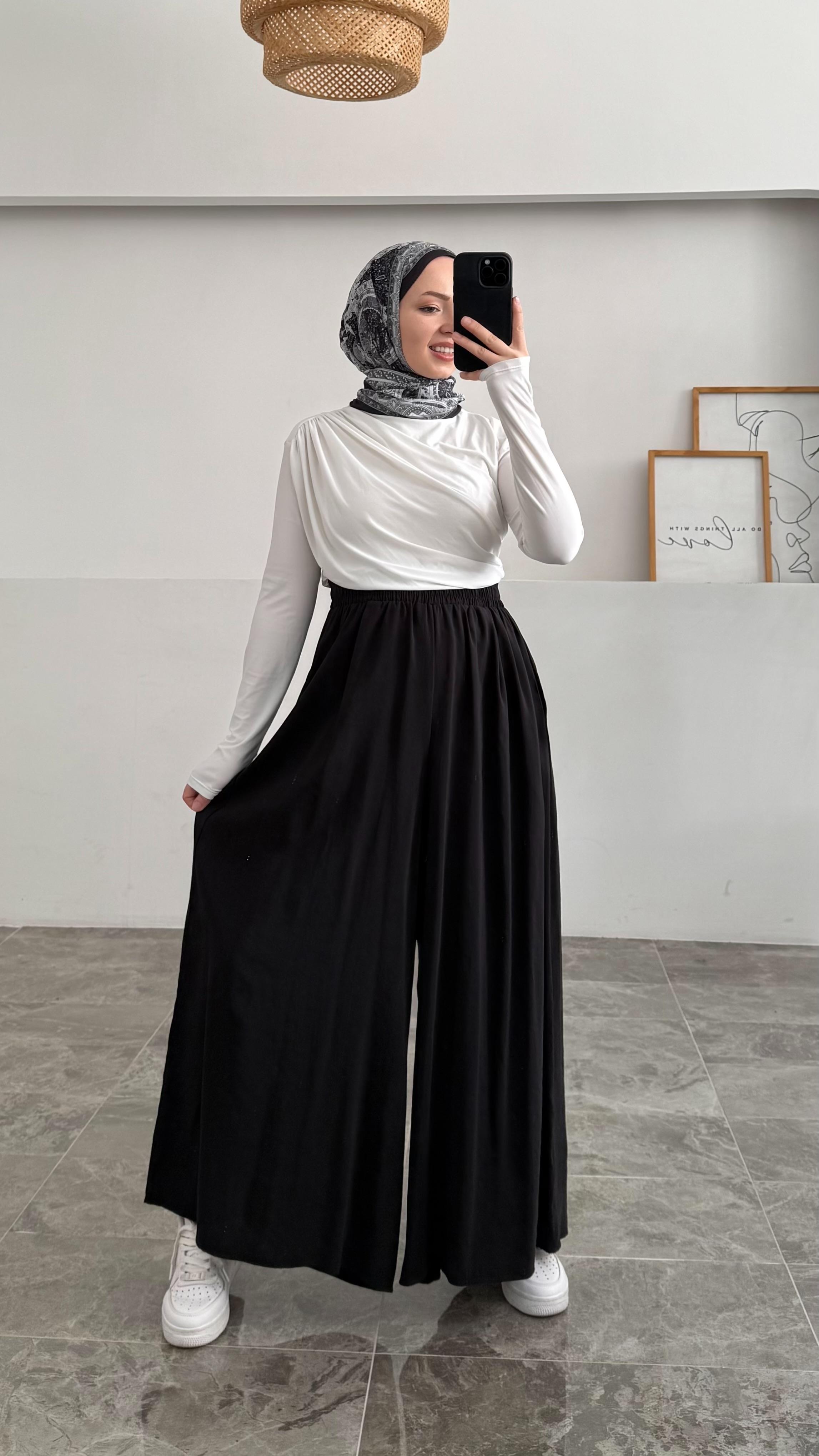 Hante Siyah Bol Pantolon Etek