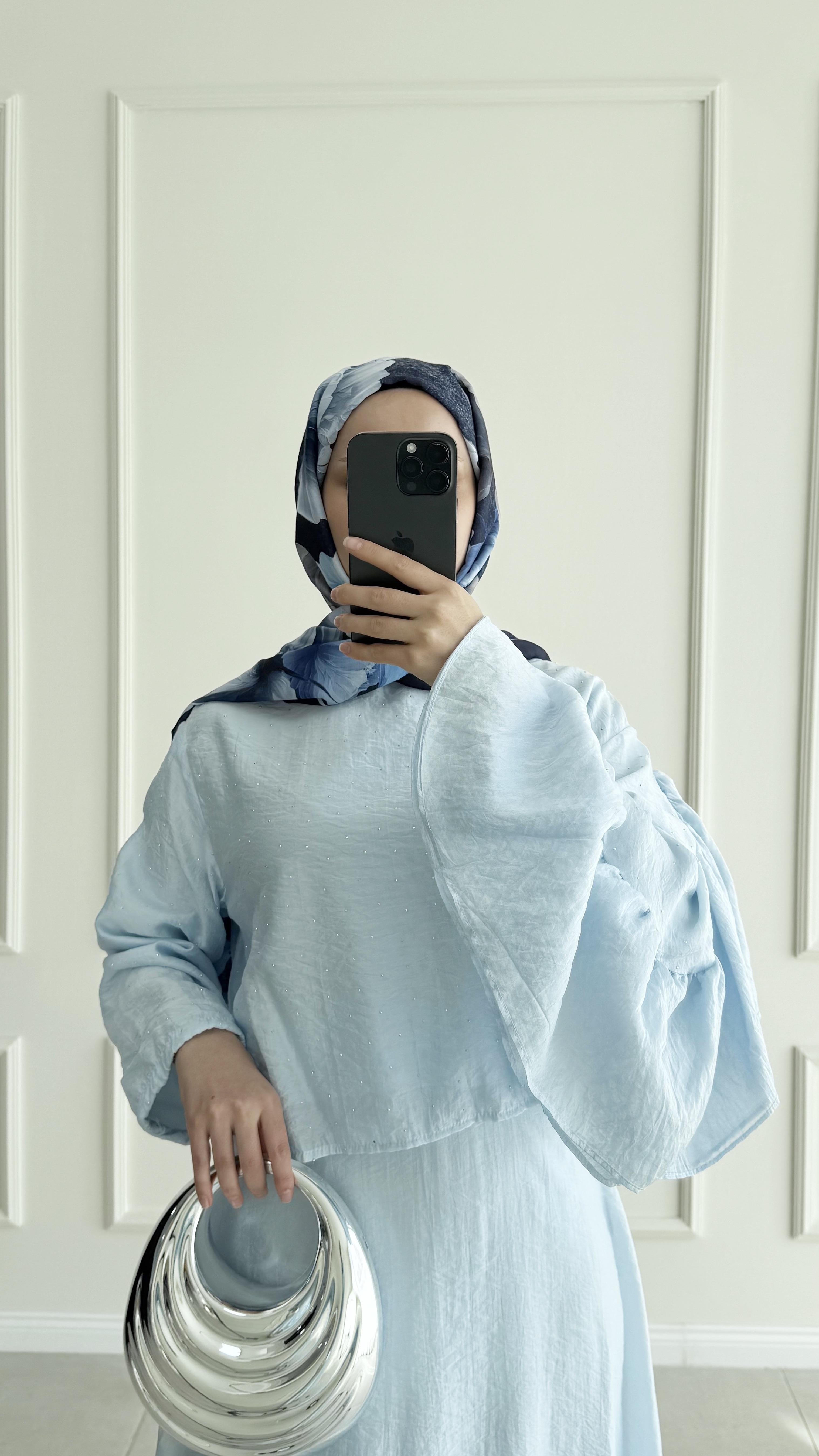 Harmy Taş Baskılı Kol Tasarımlı Mavi Takım